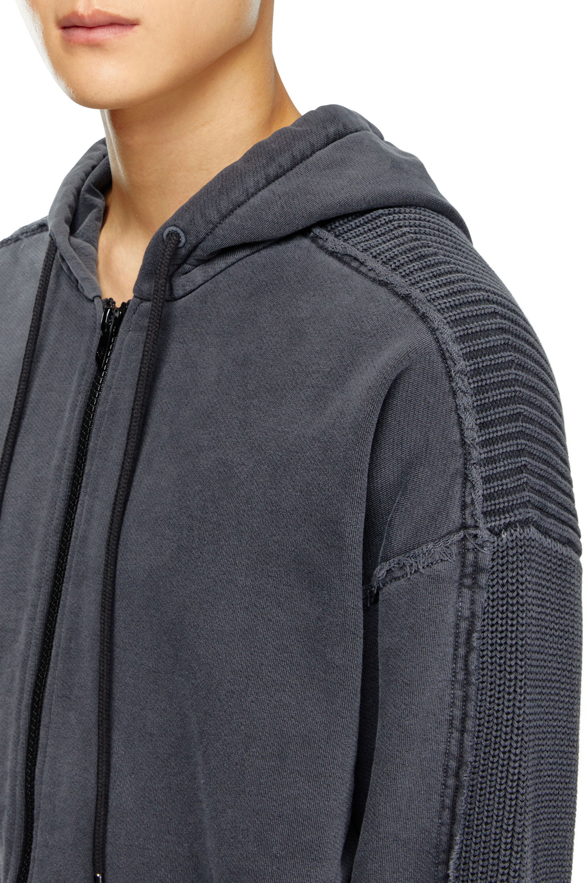 Diesel - K-OBERTO, Male's Hybrid jersey and knit hoodie in ダークグレー - 5
