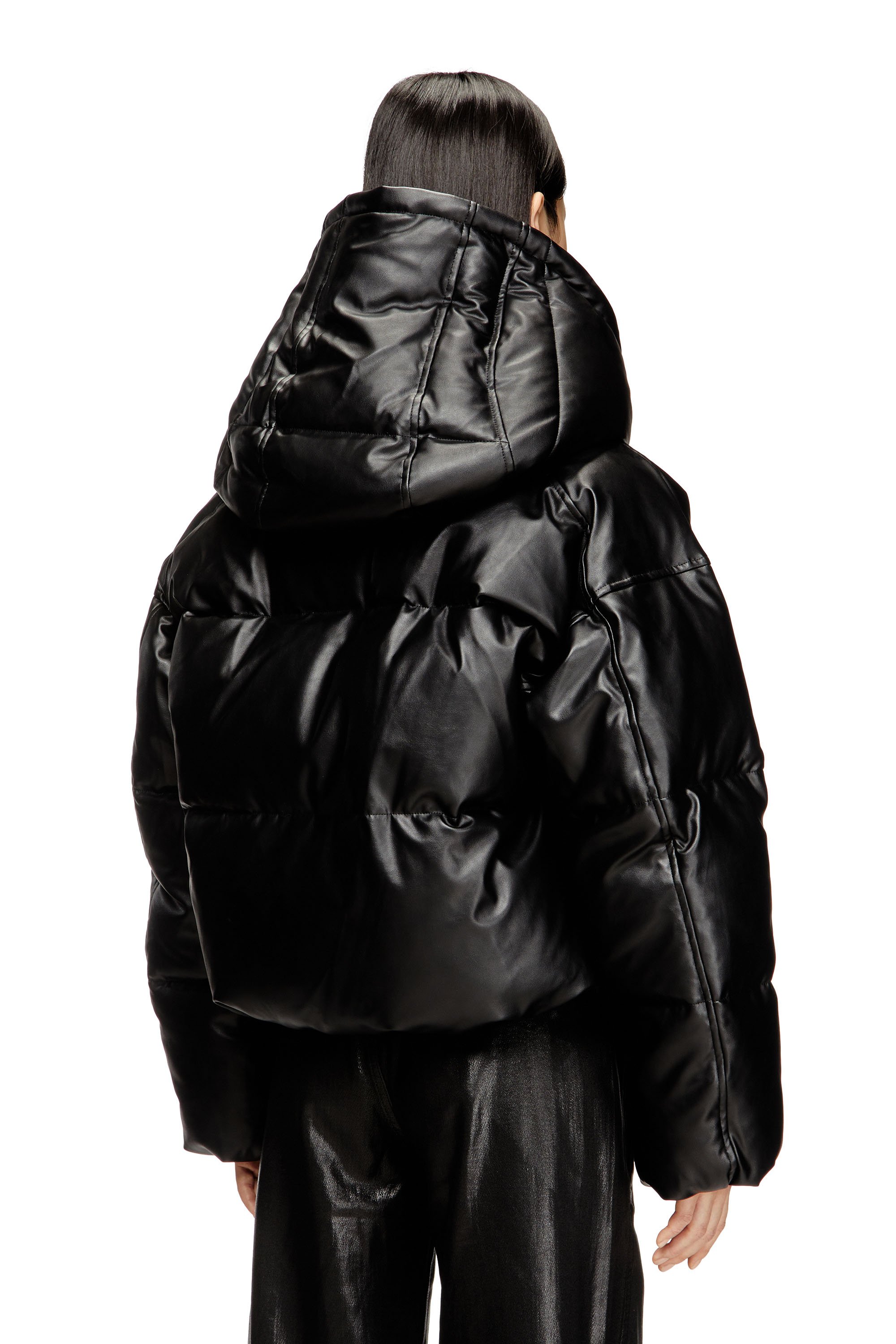 Diesel - W-ILLEY, Female's Hooded puffer jacket in coated fabric in ブラック - 4