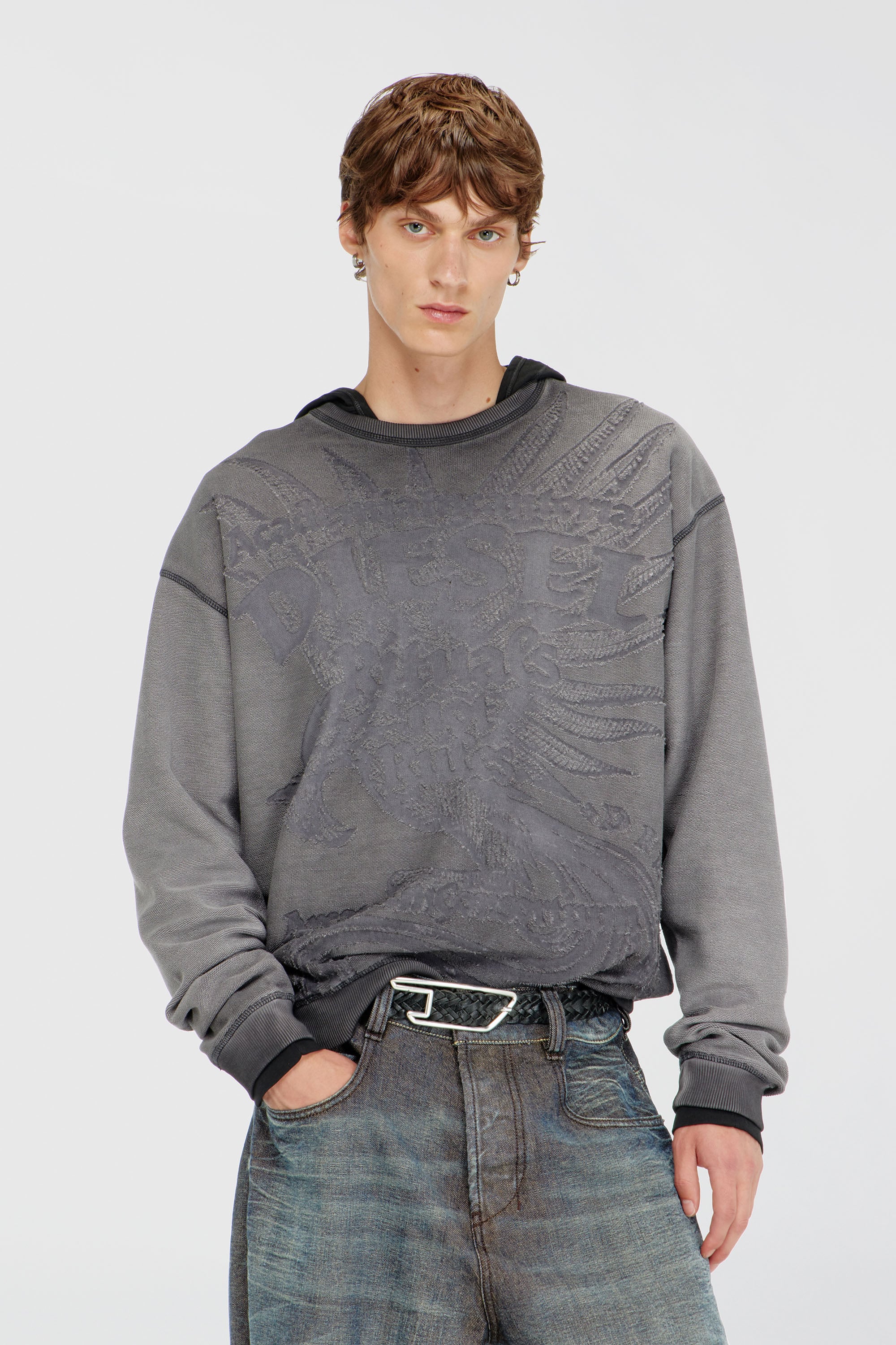 Diesel - S-ARON-RAW, Male's プルオーバースウェット in ダークグレー - 1