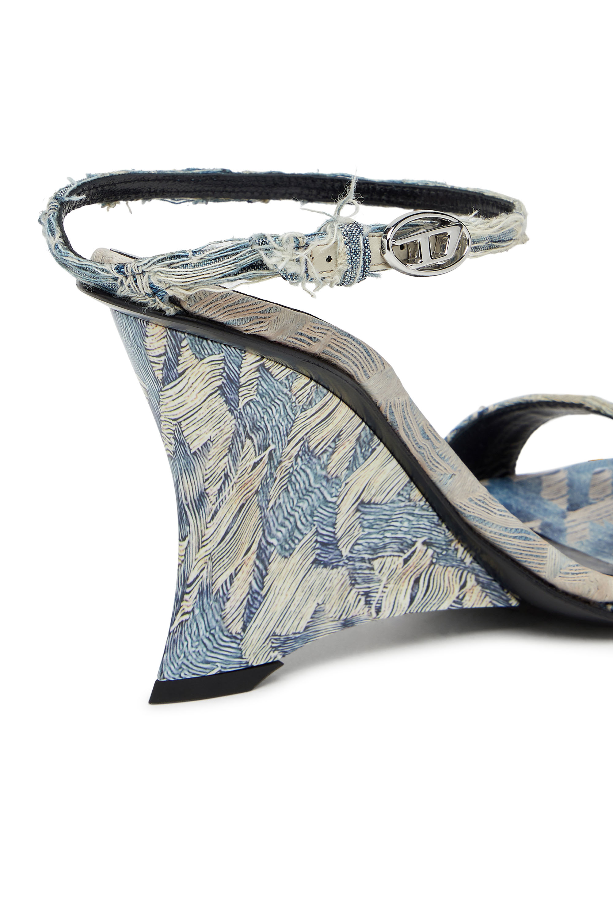Diesel - D-AMBER SANDAL WEDGE, Female's D-Amber-Wedge sandals in jacquard denim in ライトブルー - 6