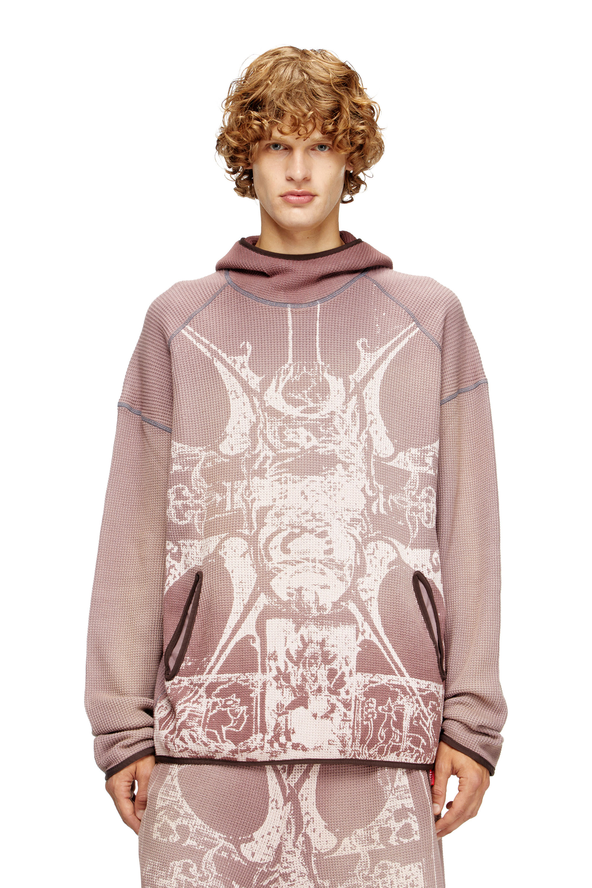 Diesel - S-WAF-HOOD-NEW, Male's Faded waffle hoodie with graphic print in バイオレット - 1