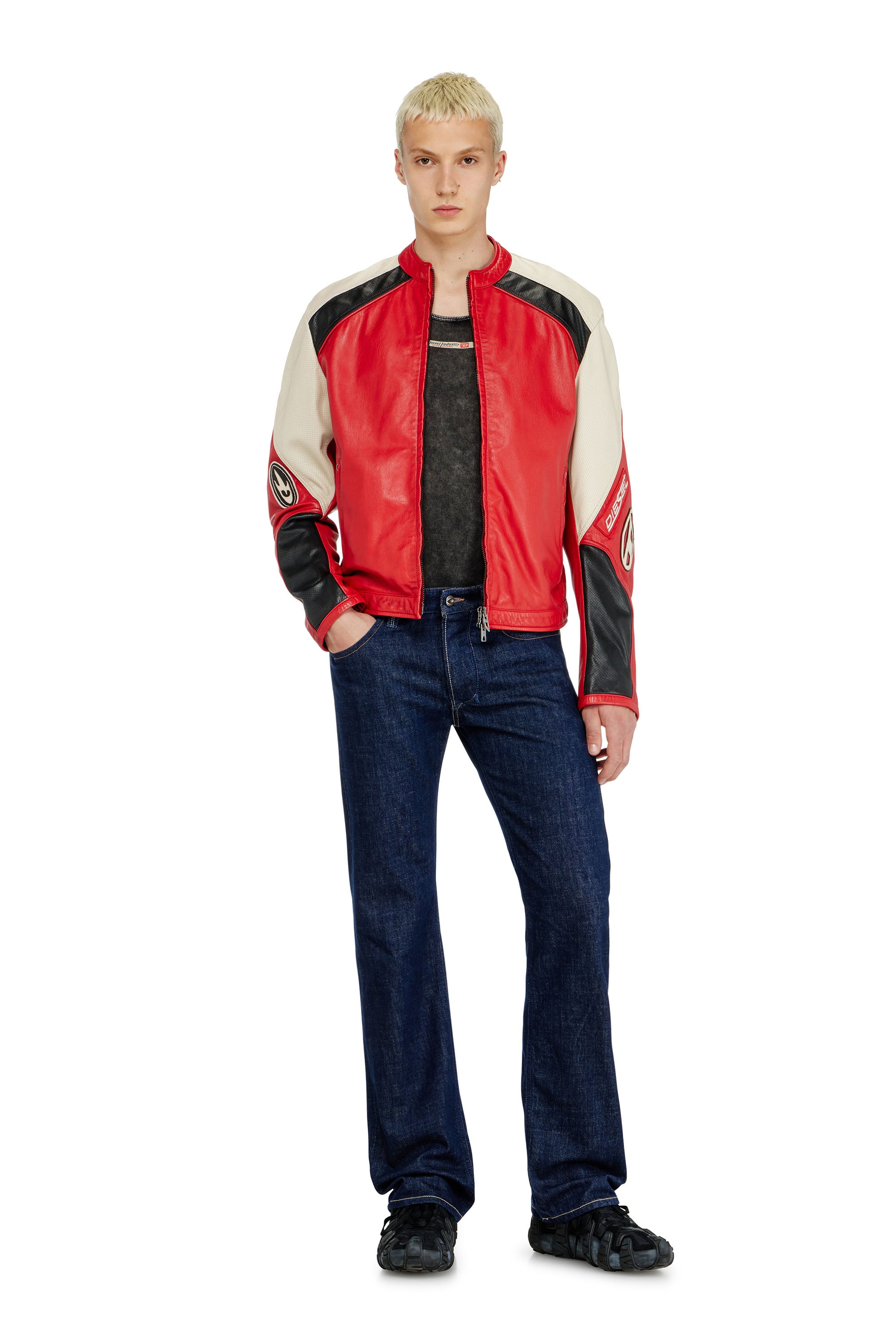 Diesel - L-AHTI, Male's レザージャケット in ベージュ/レッド - 2