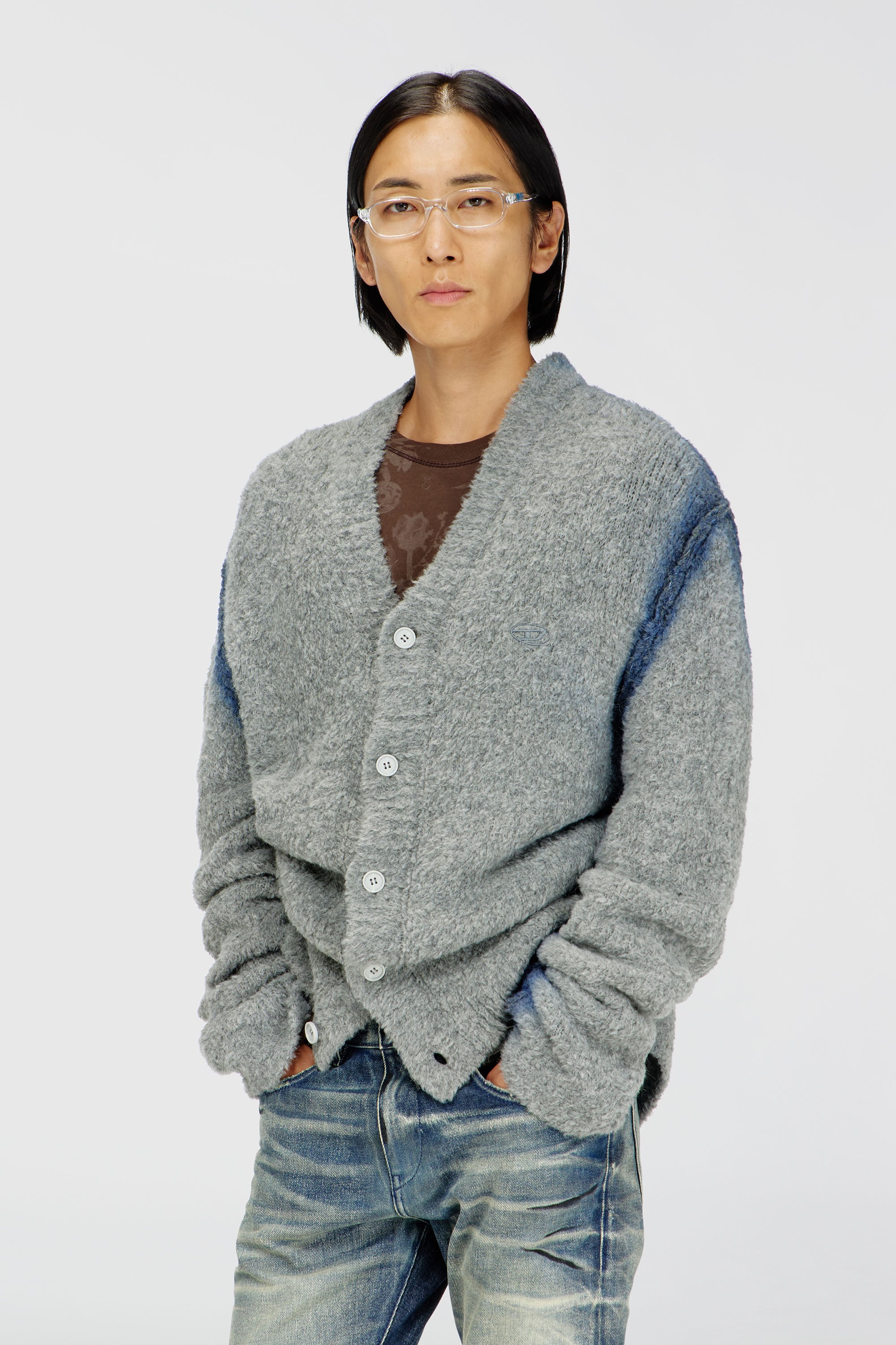 Diesel - K-REMO, Male's Vネックカーディガン in グレー - 1
