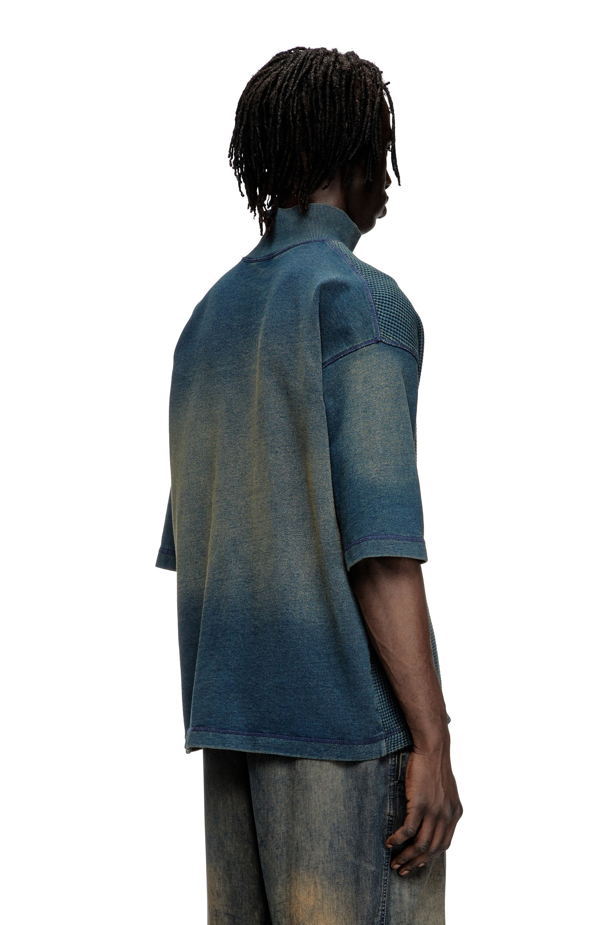 Diesel - S-WAFYCOL-NEW, Male's Sweatshirt in mixed denim-look jersey in ダークブルー - 4