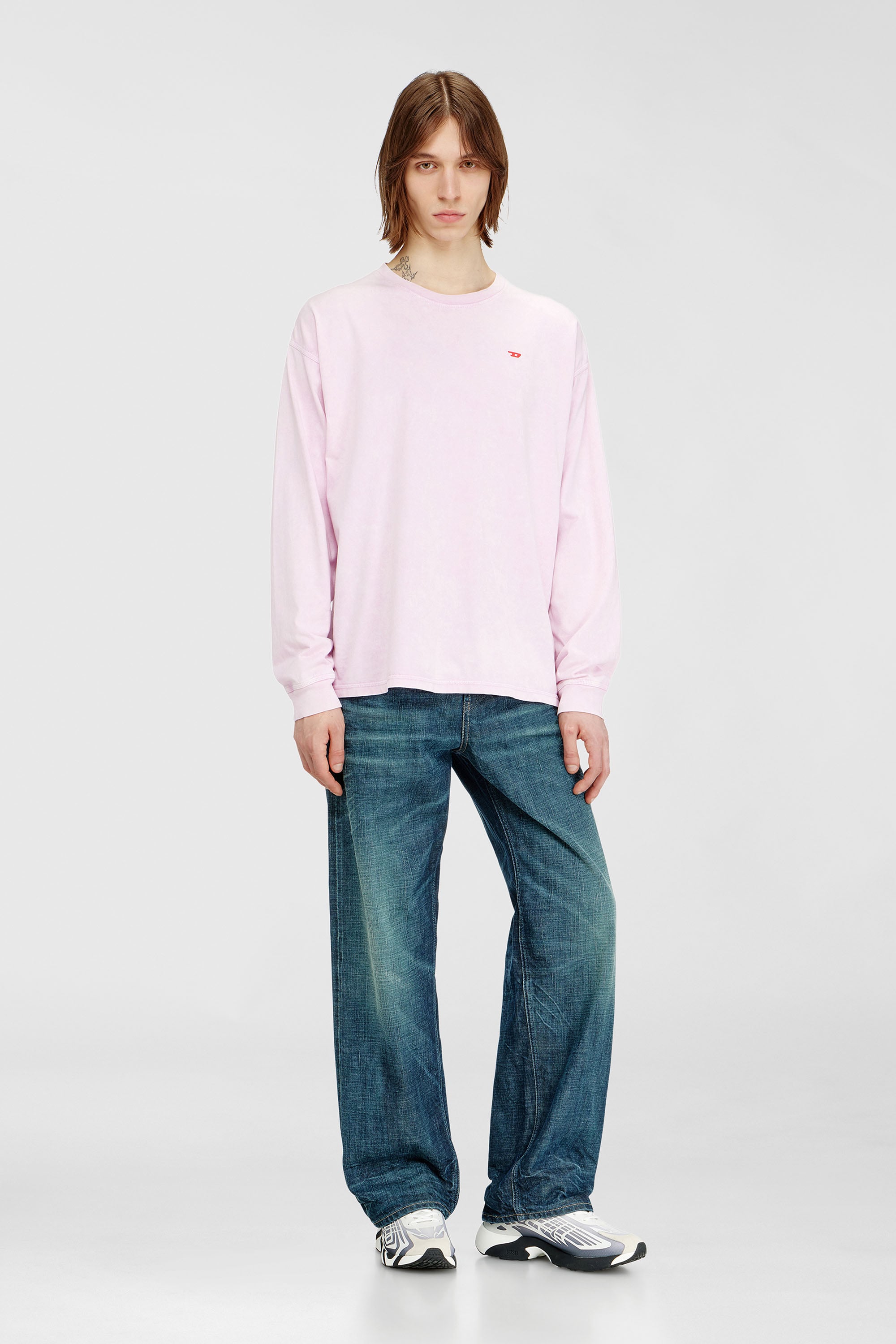 Diesel - T-BOXT-LS-AA5, Male's 長袖Tシャツ in ピンク / ホワイト - 2