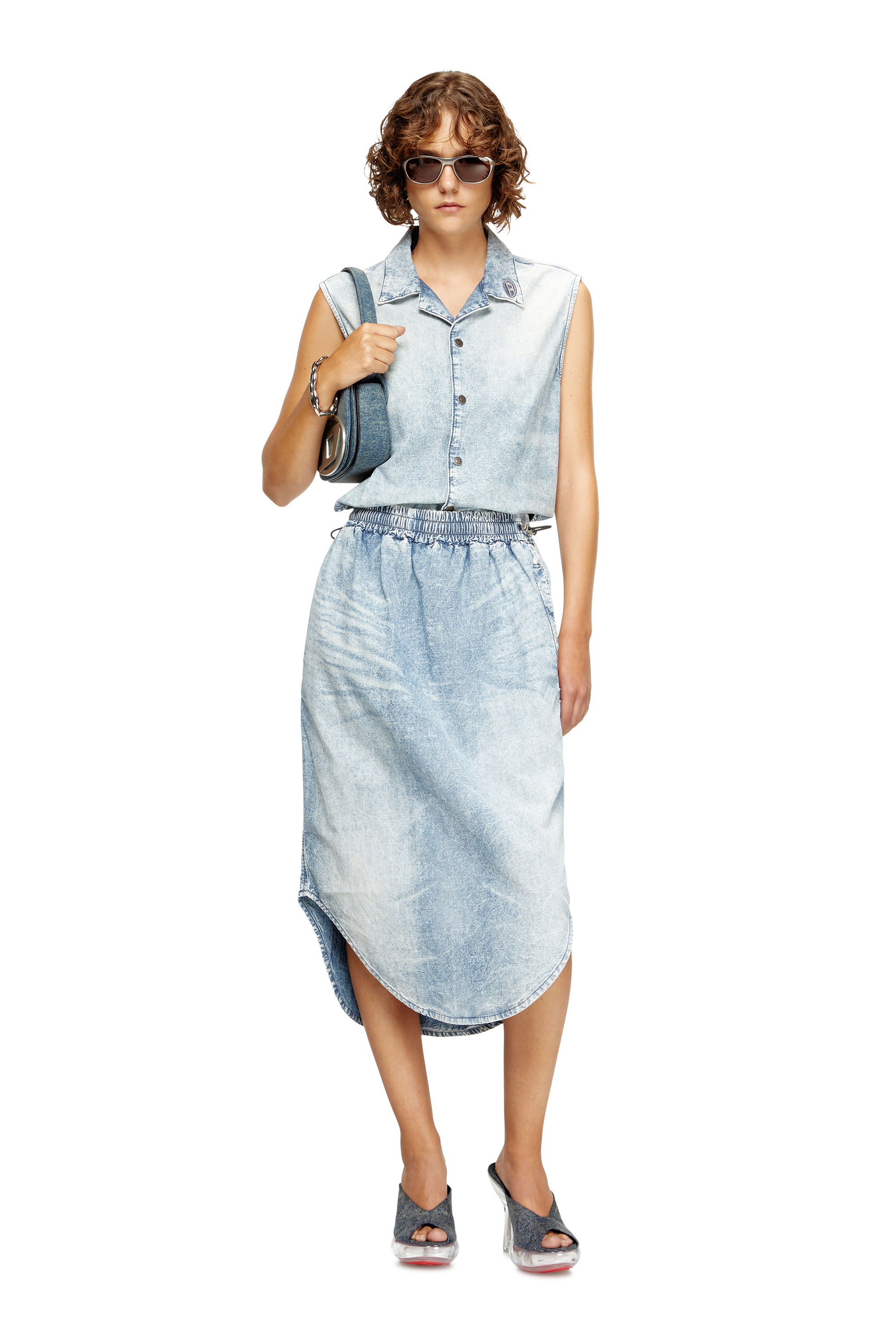Diesel - DE-NABI-S, Female's Sleeveless top in marbled denim in ライトブルー - 1