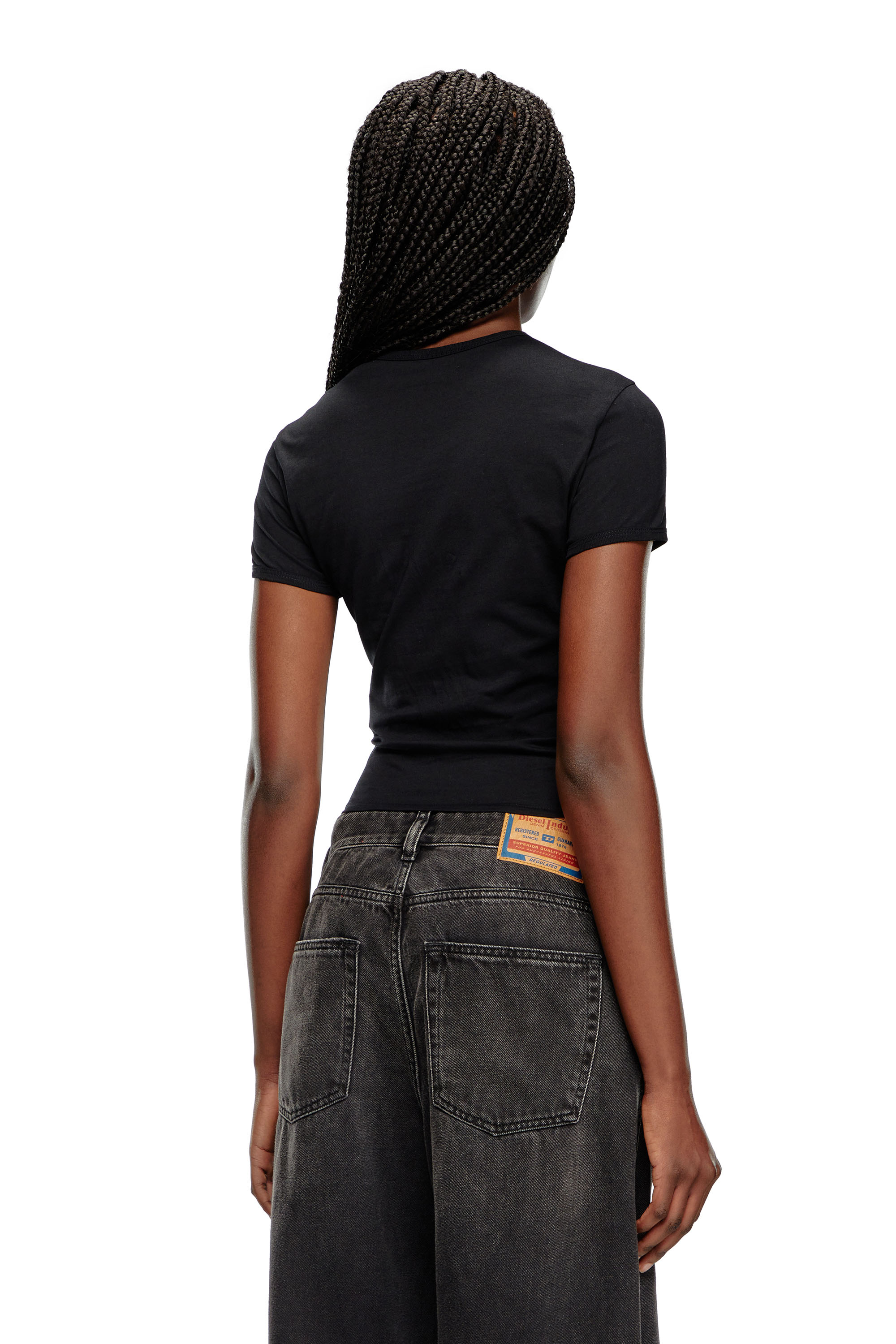 Diesel - T-UNCUTIE-LONG-D, Female's T-shirt with embroidered D patch in ブラック - 4