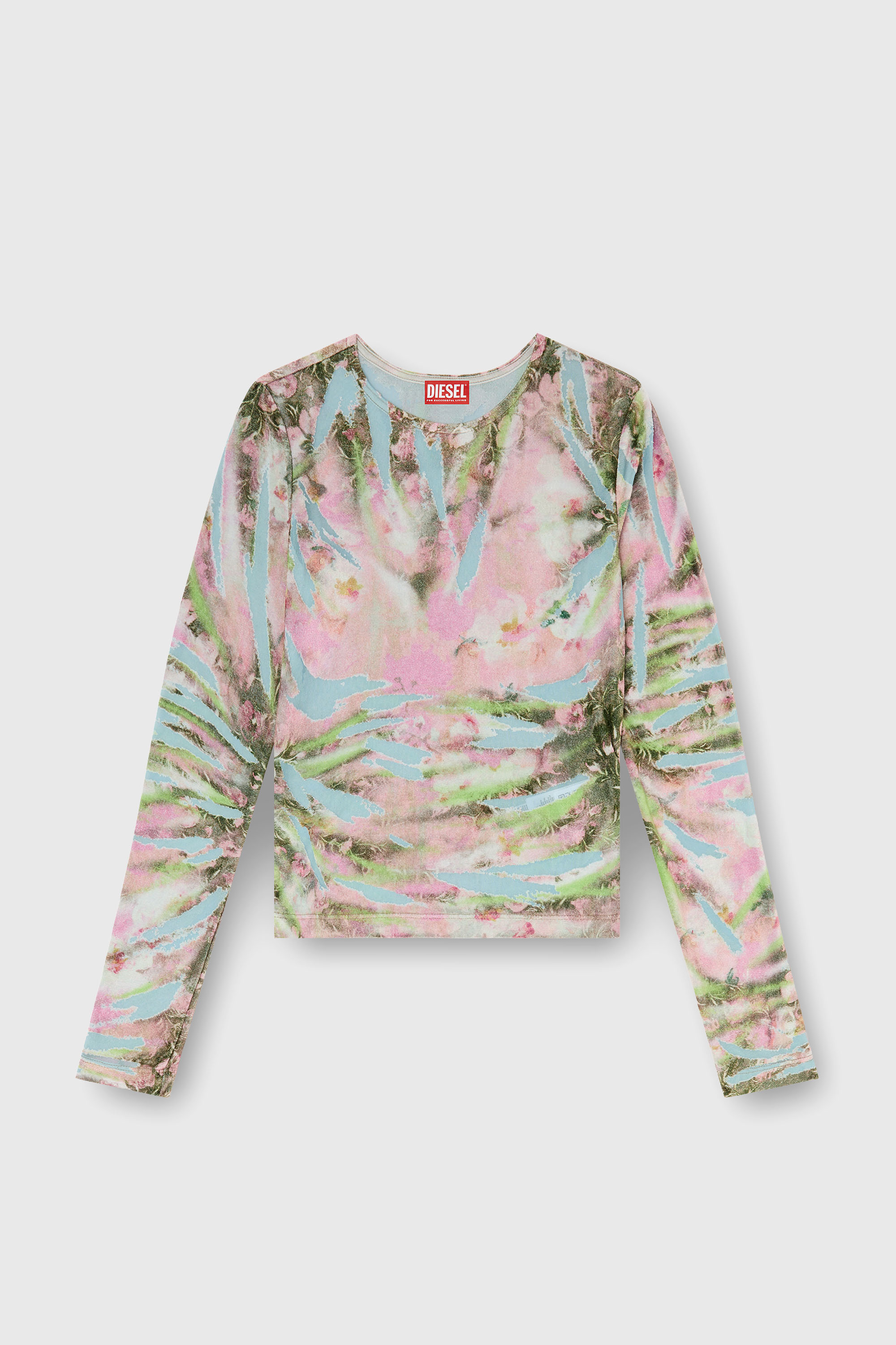 Diesel - T-ALIA, Female's Floral print top in burnout viscose chenille in ブルー/ピンク - 2