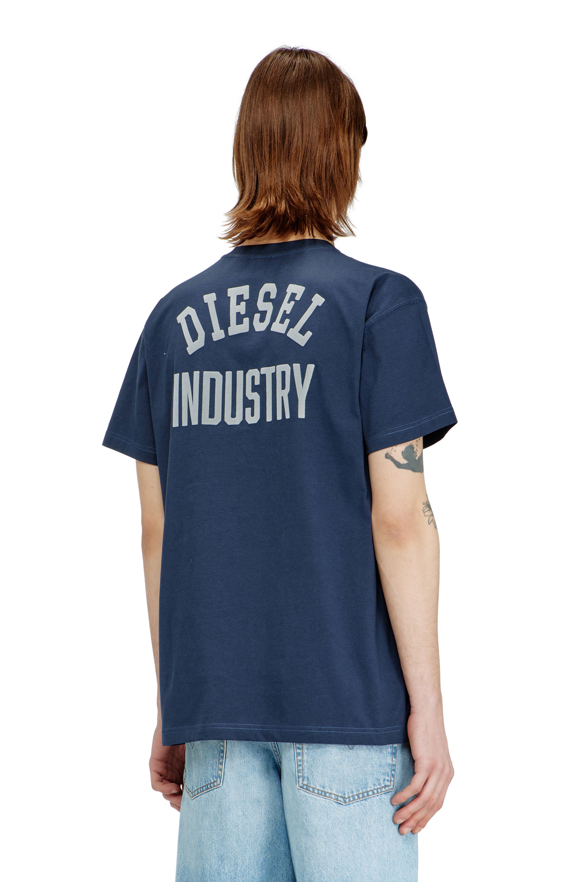 Diesel - T-NORM-V14, Male's T-shirt with Industry flocked print in ダークブルー - 4