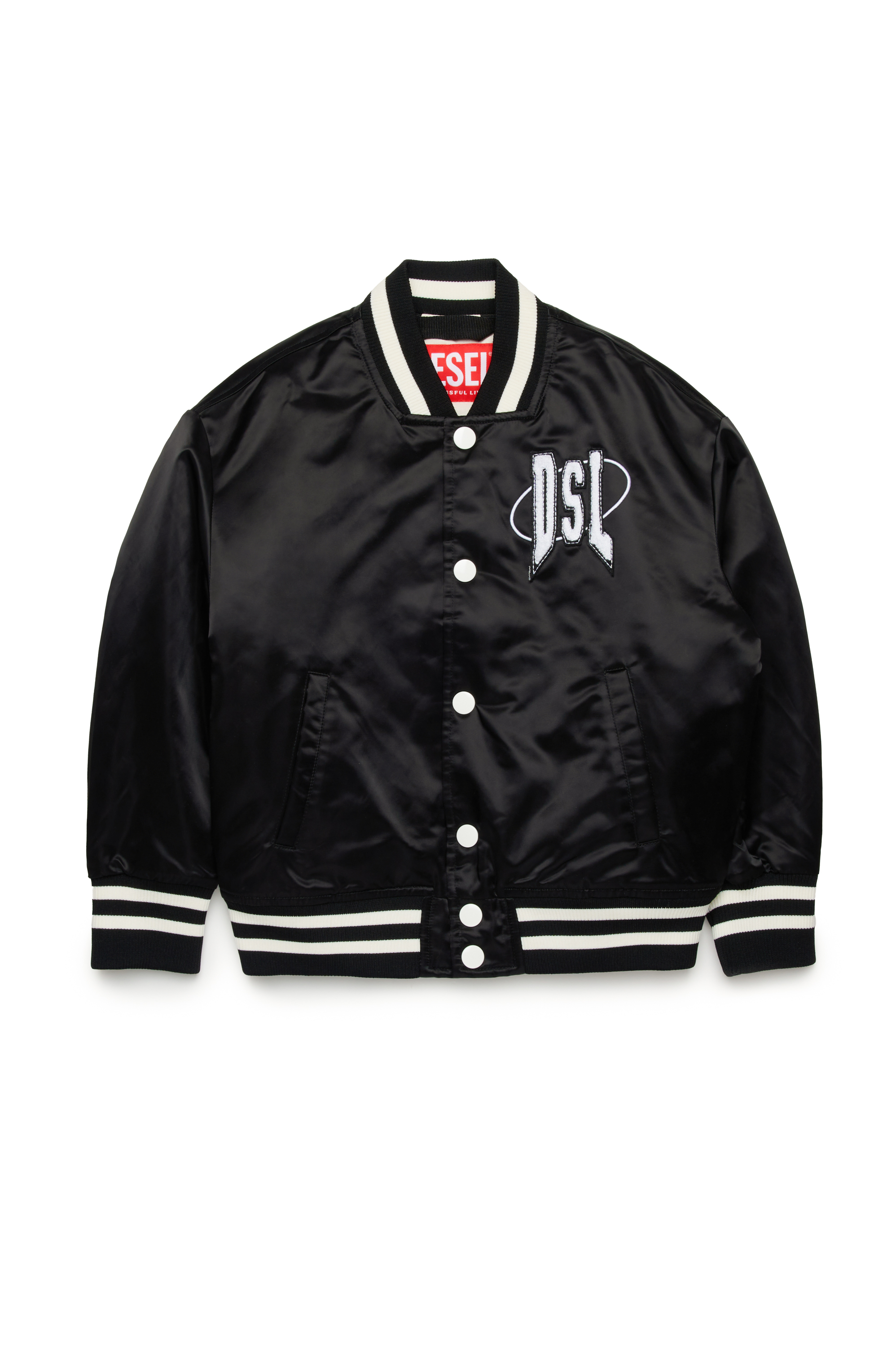 Diesel - JSTART, Male's Padded varsity bomber jacket in satin in ブラック - 1