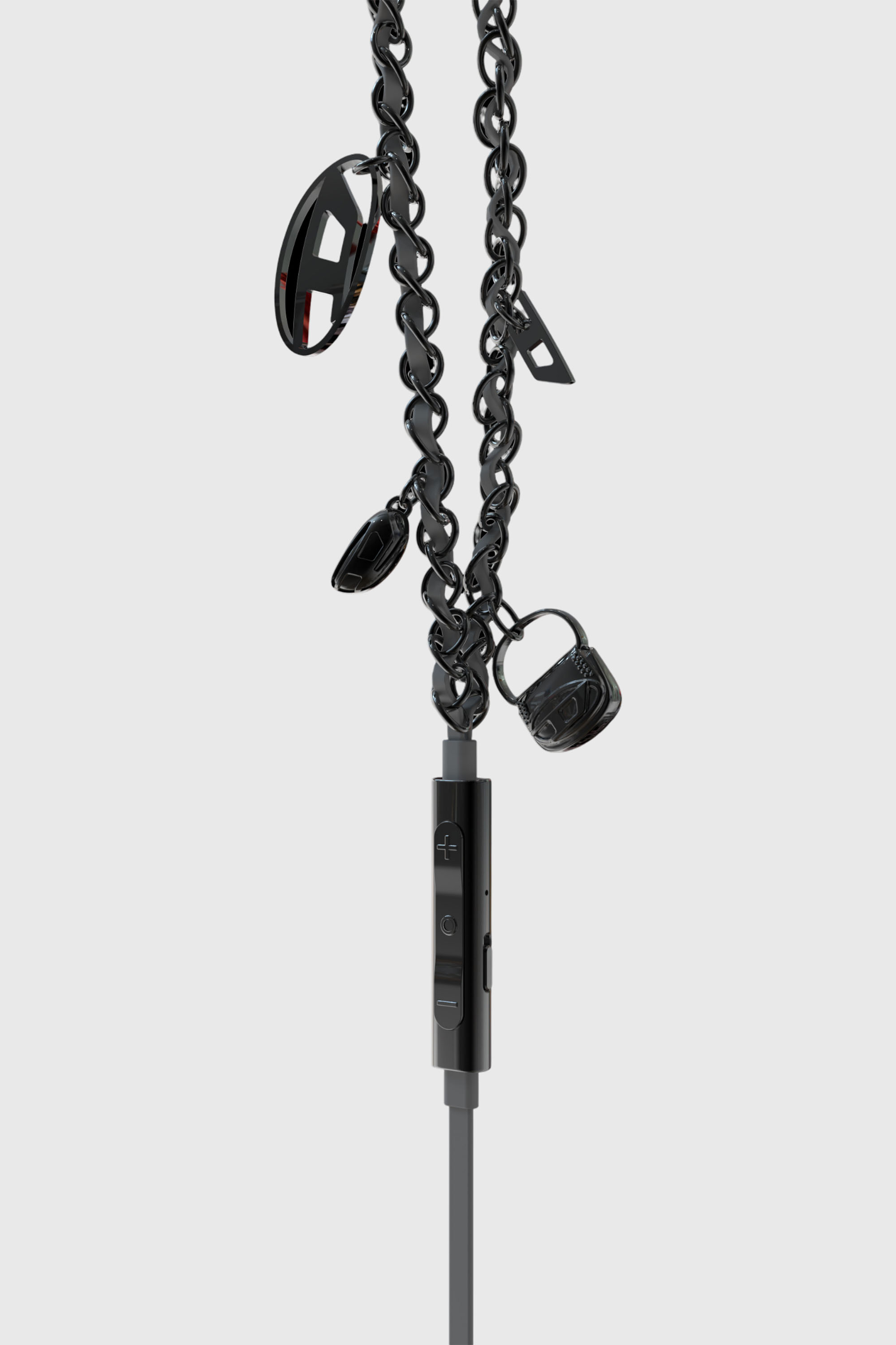 60686 WIRED EARBUDS WIRED EARBUDS Black wired earbuds and charms