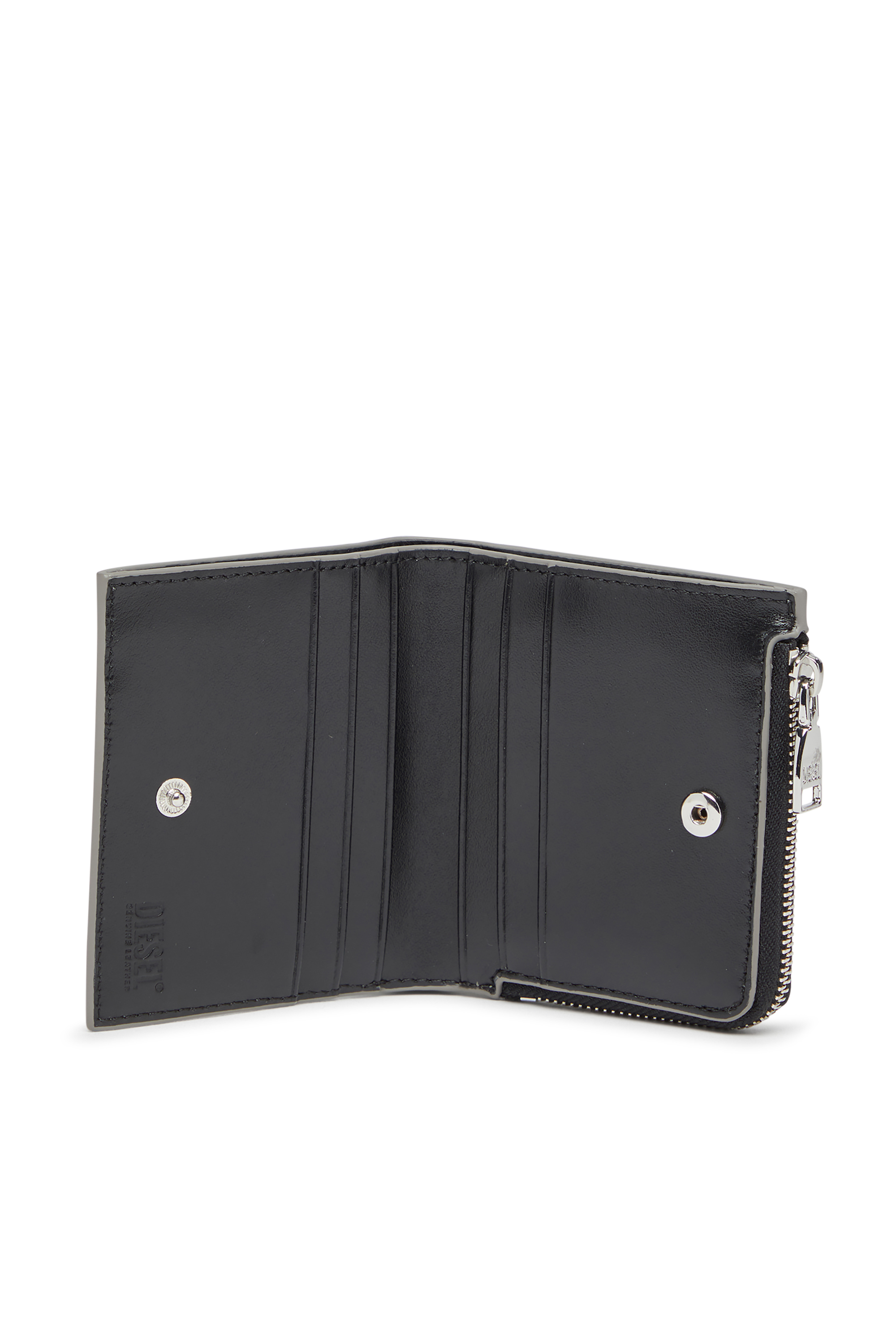 Diesel - 1DR BI FOLD ZIP L, Female's Bi-fold card holder in mirrored leather in シルバー - 3