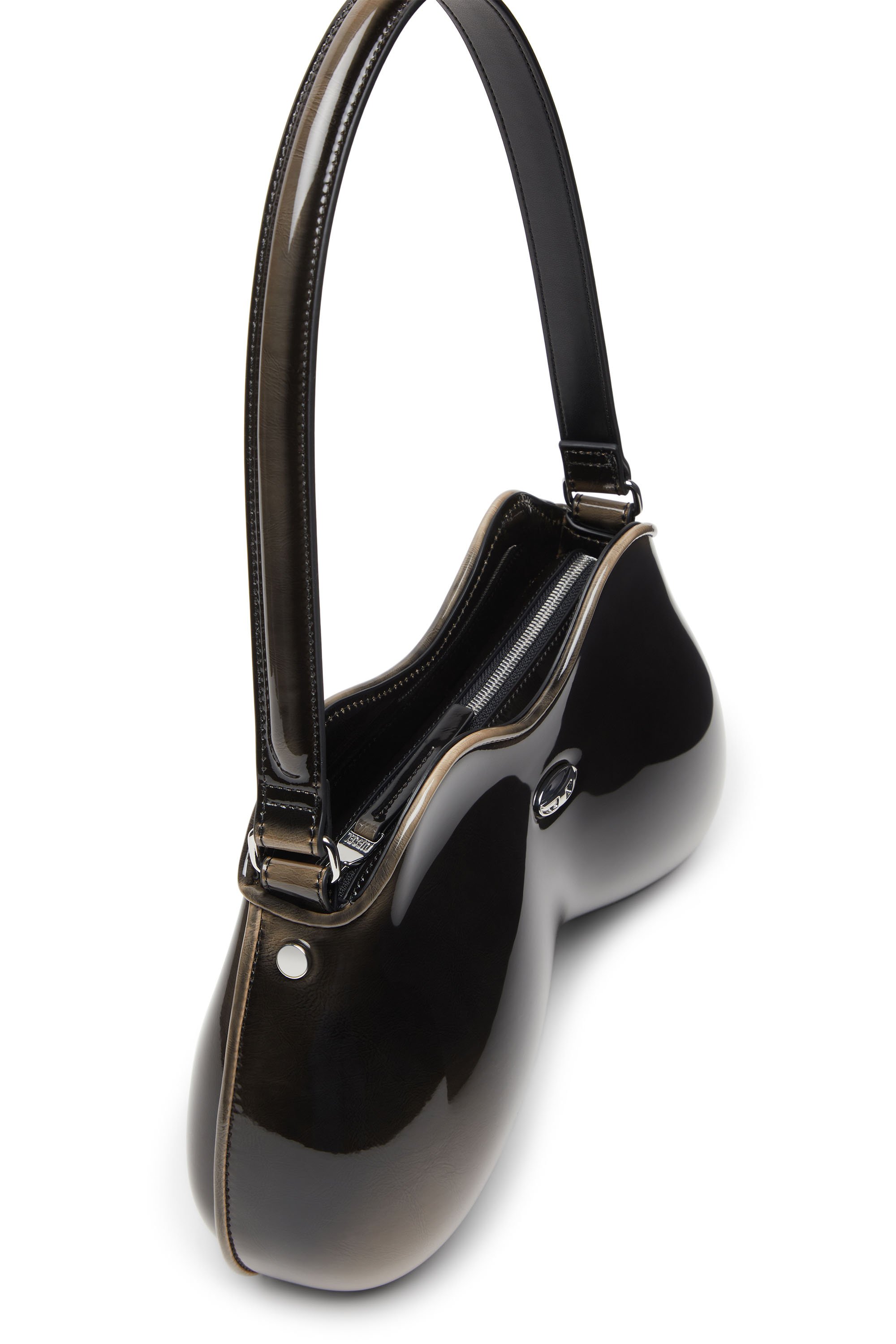 Diesel - DOUBLE-D SHOULDER, Female's Rigid shoulder bag in dégradé glossy PU in ブラック/ブロンズ - 5
