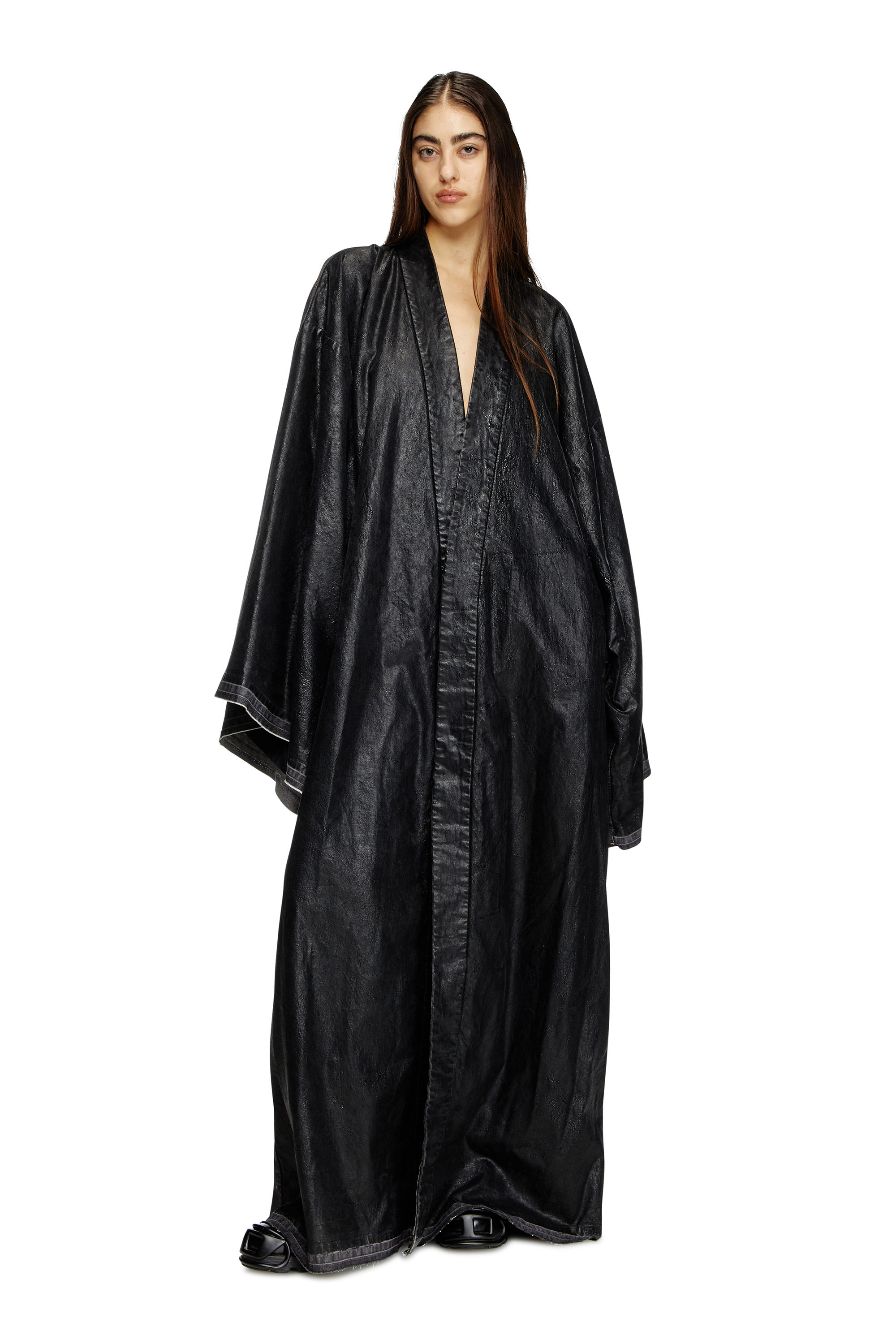 Diesel - D-D-KIM, Unisex's Denim kimono coat with coated front in ブラック - 7