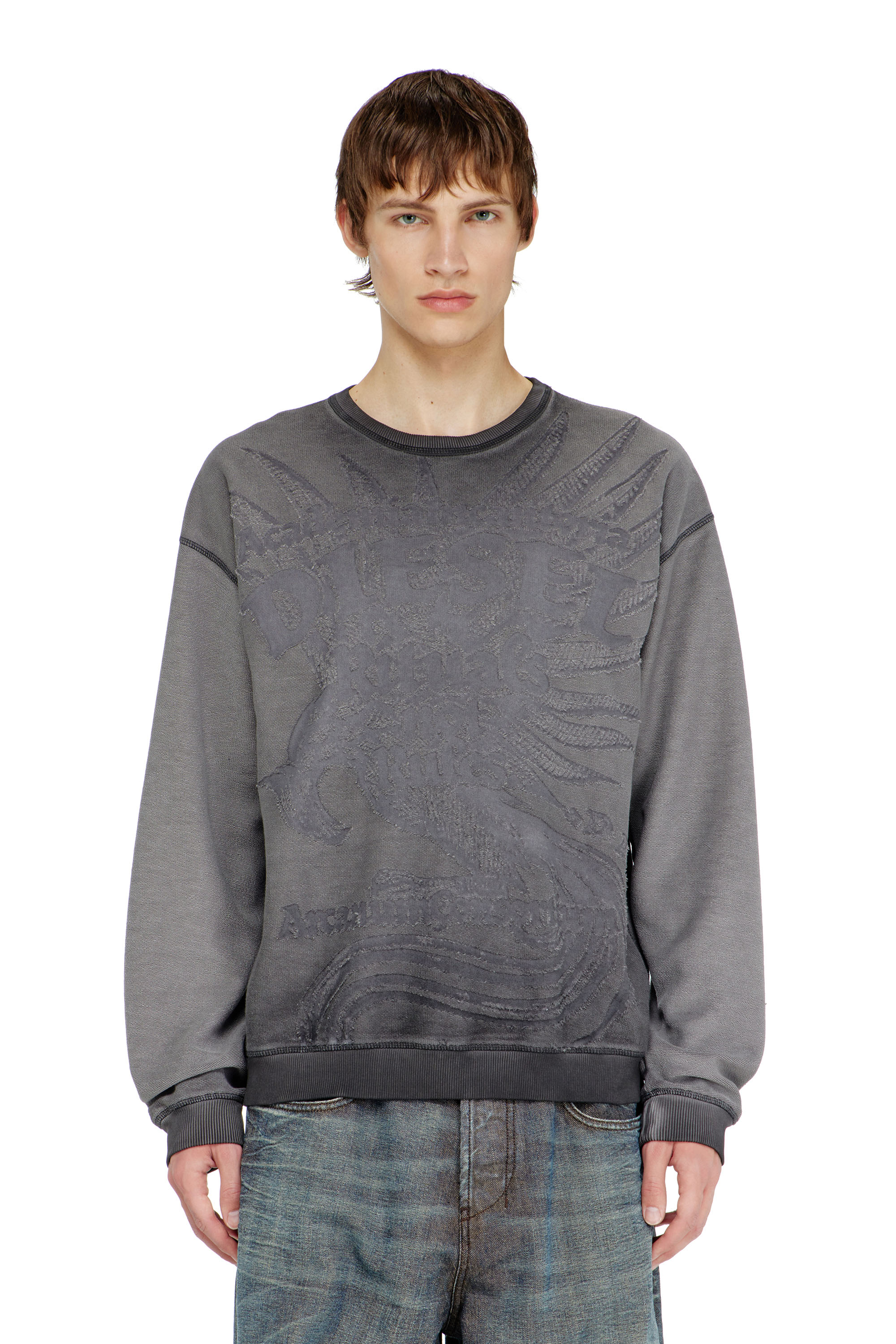 Diesel - S-ARON-RAW, Male's プルオーバースウェット in ダークグレー - 5