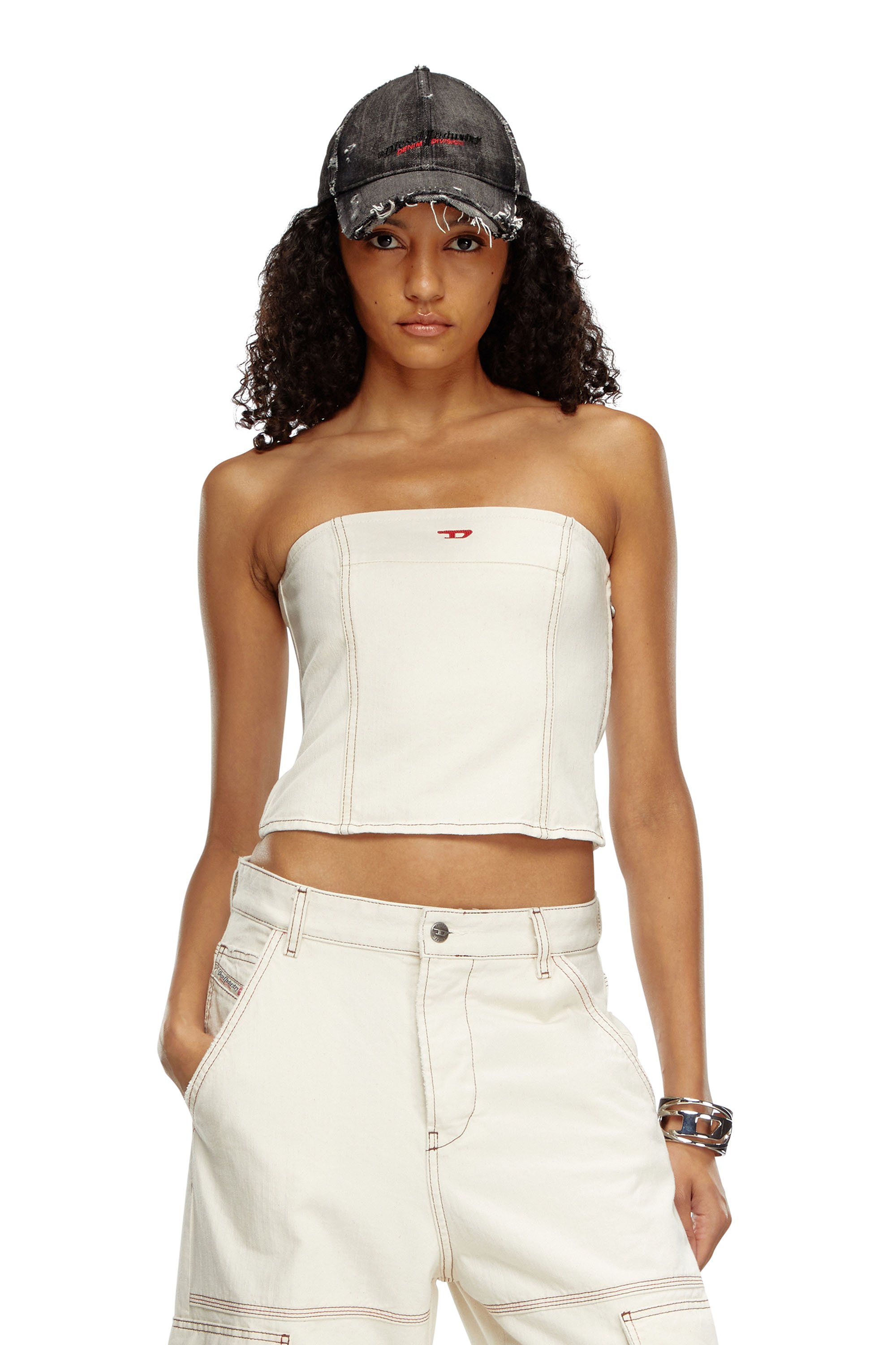 Diesel - DE-VILLE, Female's Tube top in clean-wash denim in ホワイト - 1
