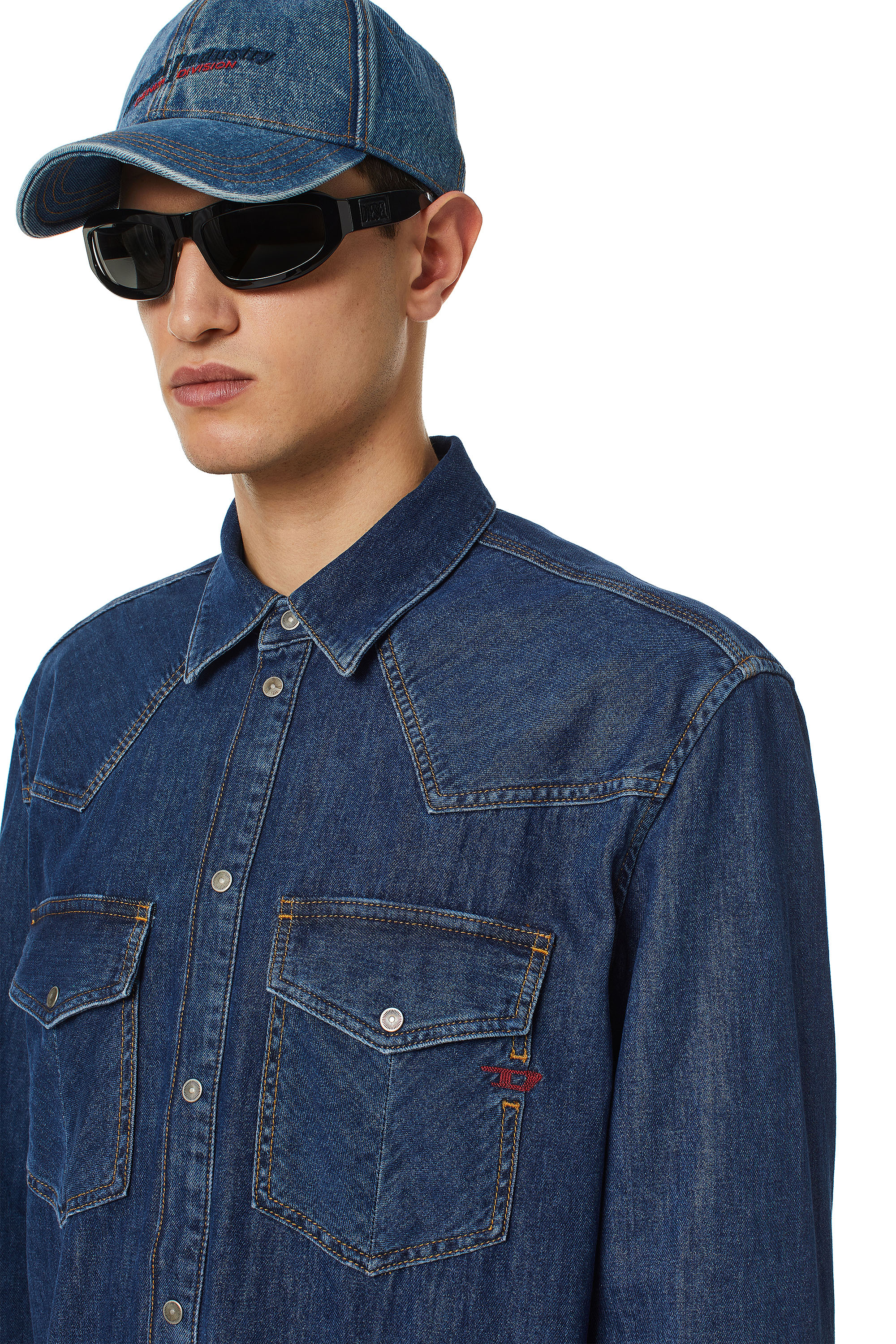 Diesel - D-OCEAN WESTERN SHIRT, Male's Western shirt in denim in ダークブルー - 4