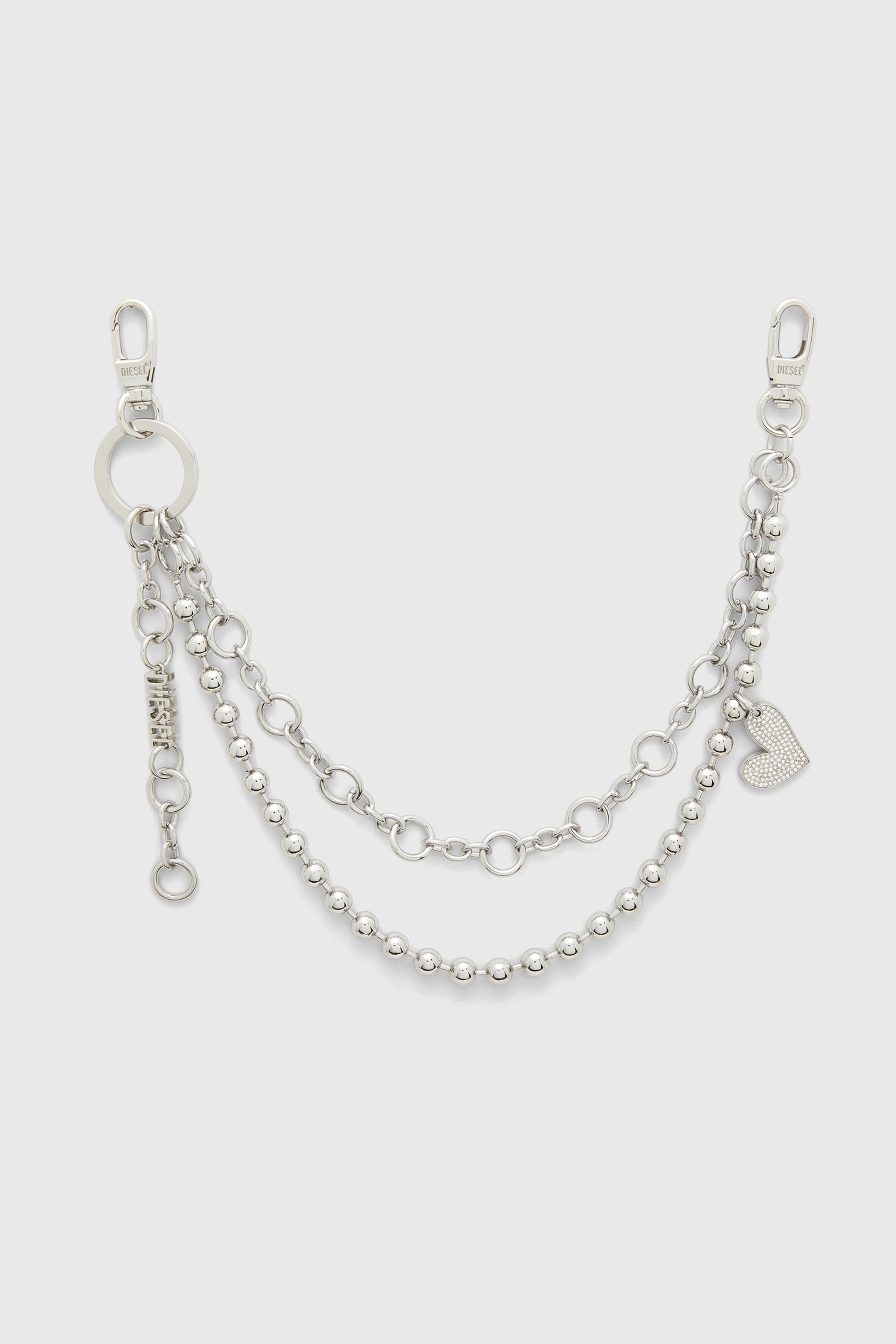 CHAIN-D M Layered chain charm with heart and Diesel pendant