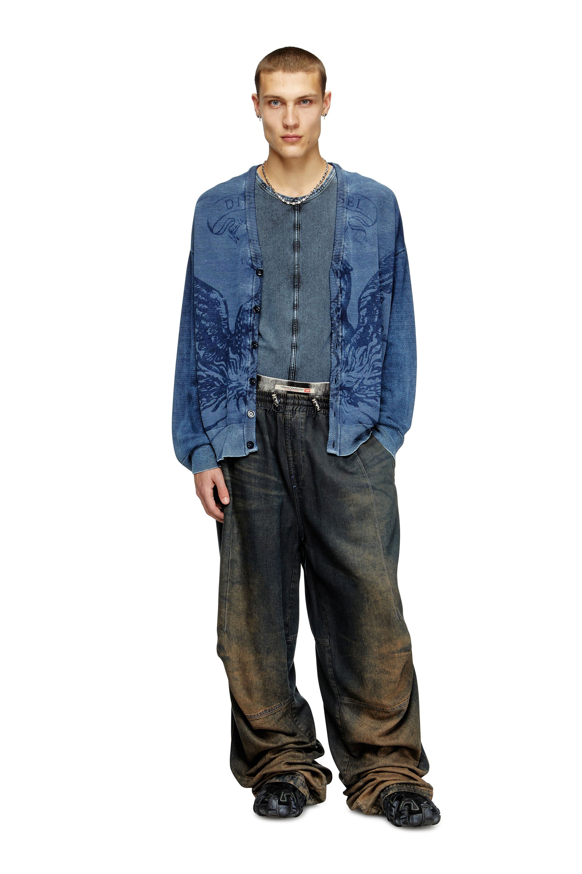 Diesel - K-FENICAR, Male's Indigo cardigan with Phoenix logo in ブルー - 2