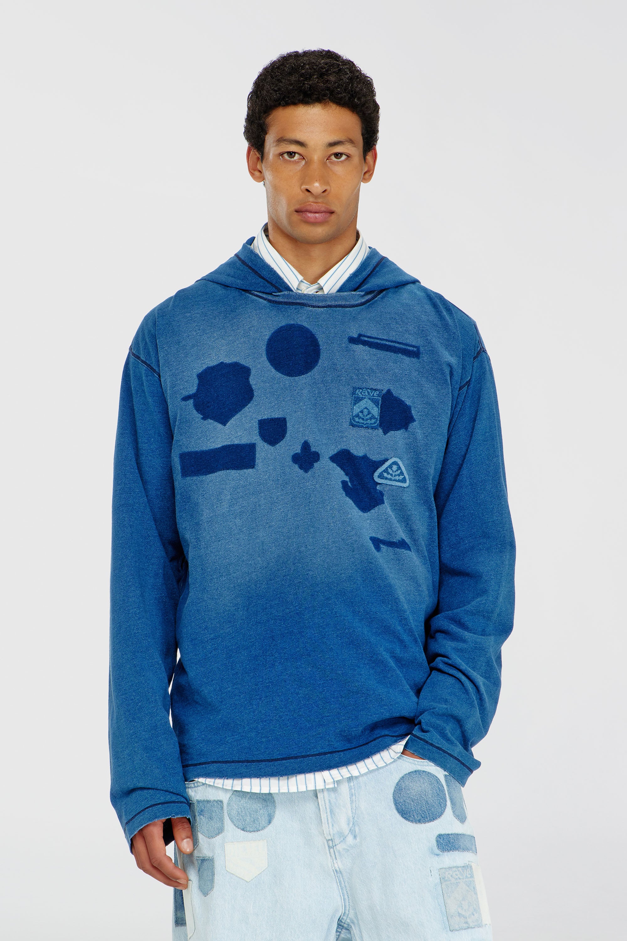 Diesel - T-NOX-LS-HOOD, Male's フード付き長袖Tシャツ in ミディアムブルー - 1