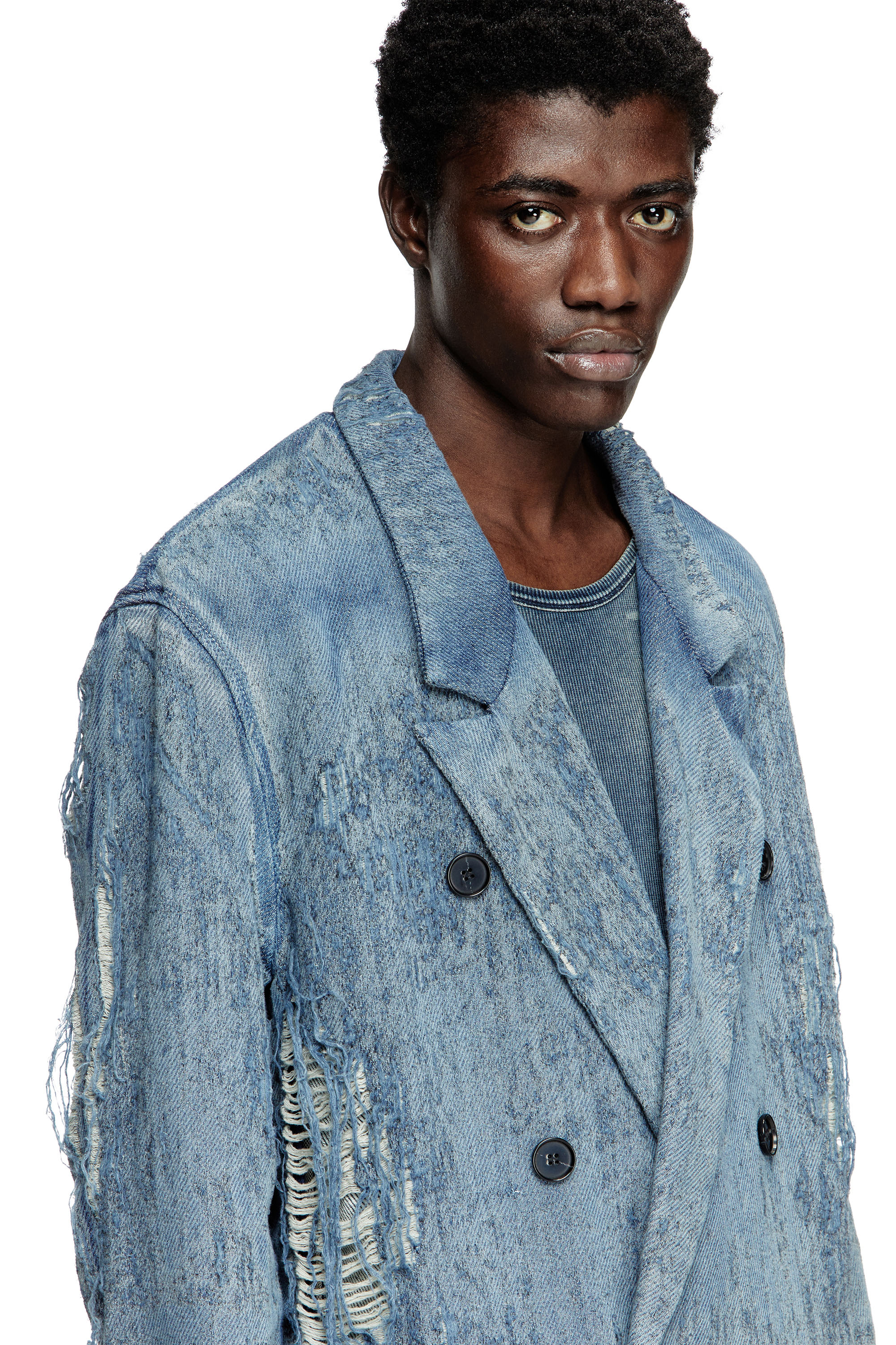 Diesel - D-PEKKA-FSG2, Unisex's Blazer in ultra-destroyed jacquard denim in ライトブルー - 4