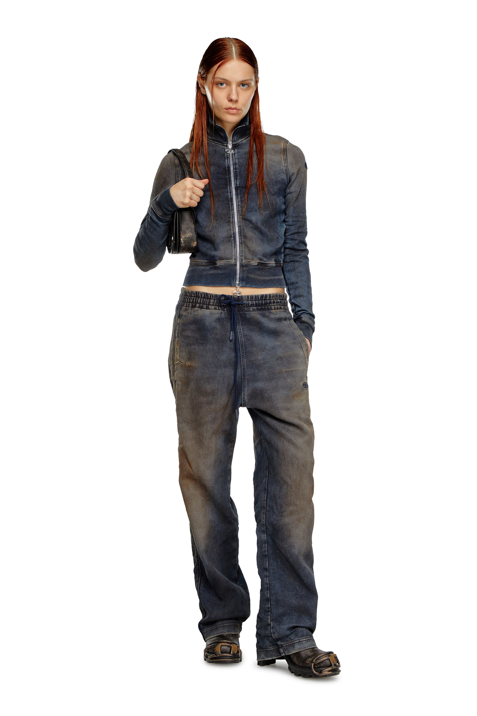 Diesel - D-EMY TRACK, Female's Zip-up sweatshirt in distressed Track Denim in ダークブルー - 2