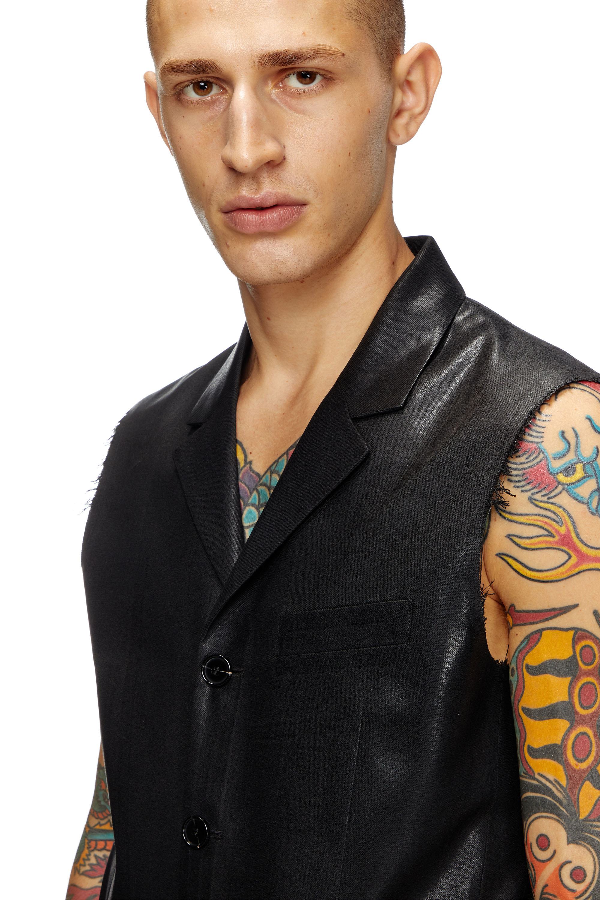 Diesel - J-PHOX-HEAV, Male's Tailored vest with coated front in ブラック - 5