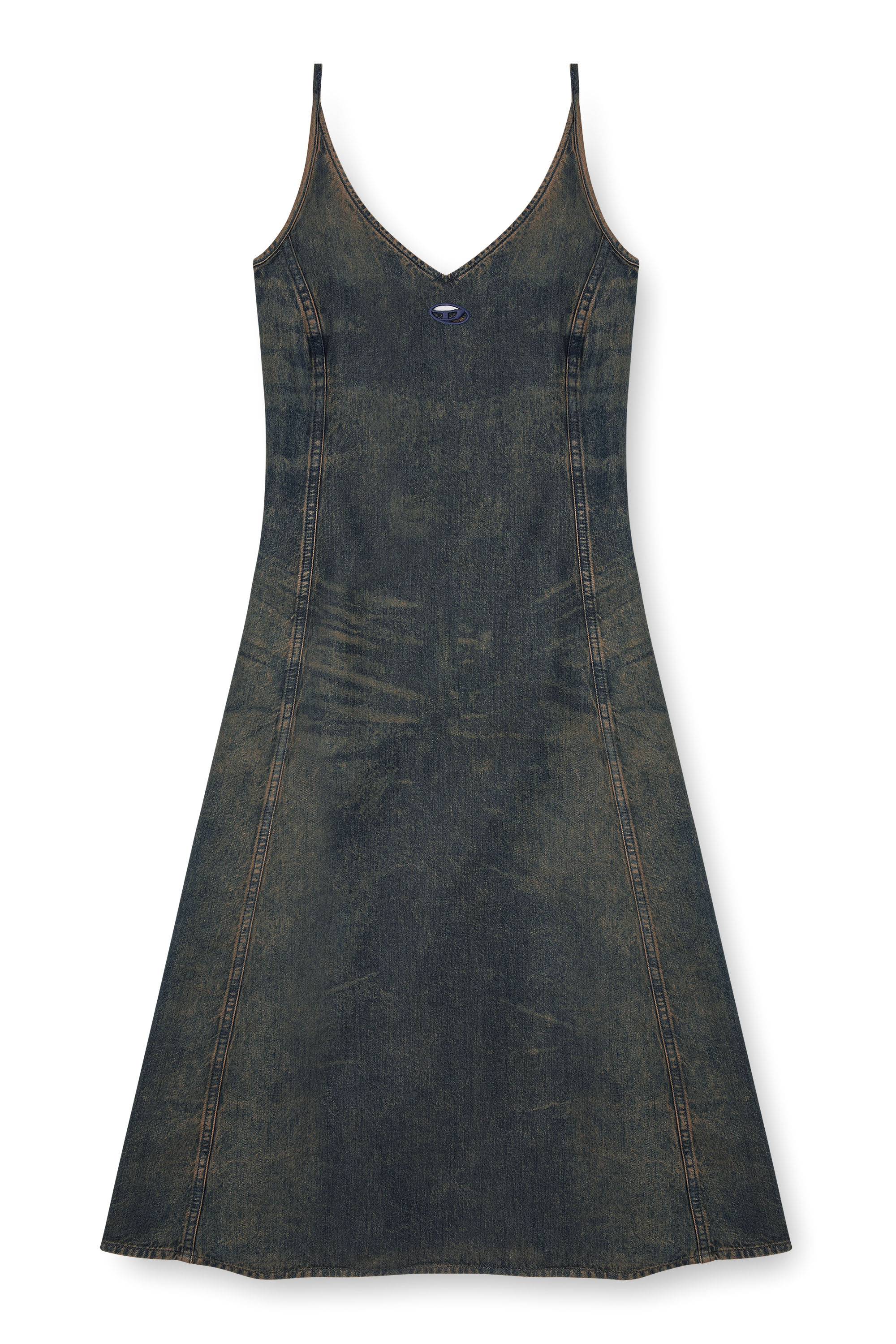 Diesel - DE-BELD-S, Female's Midi dress in fluid dirt-effect denim in ダークブルー - 3