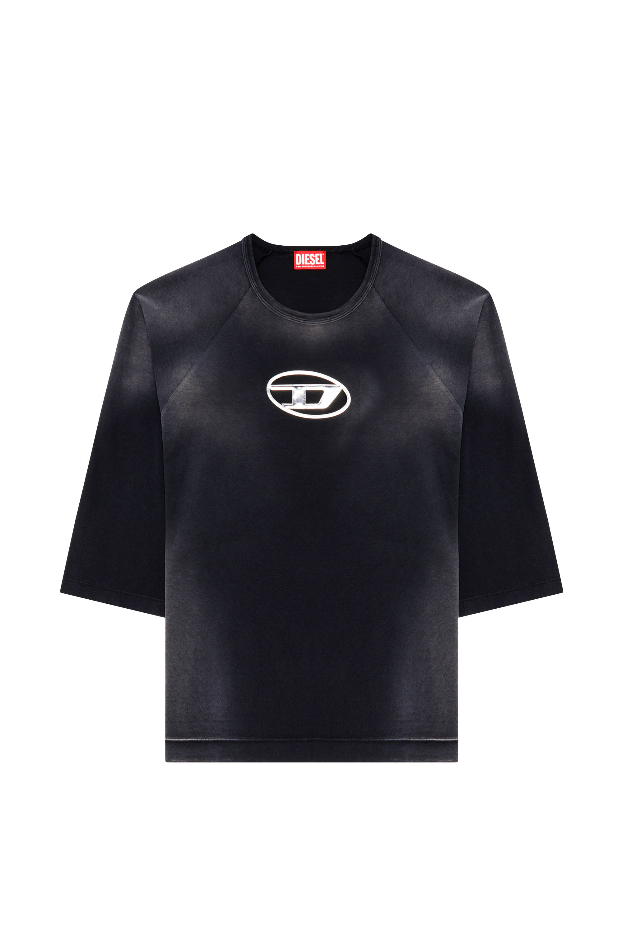 Diesel - T-CROXT, Male's Faded T-shirt with puffy Oval D in ブラック - 3