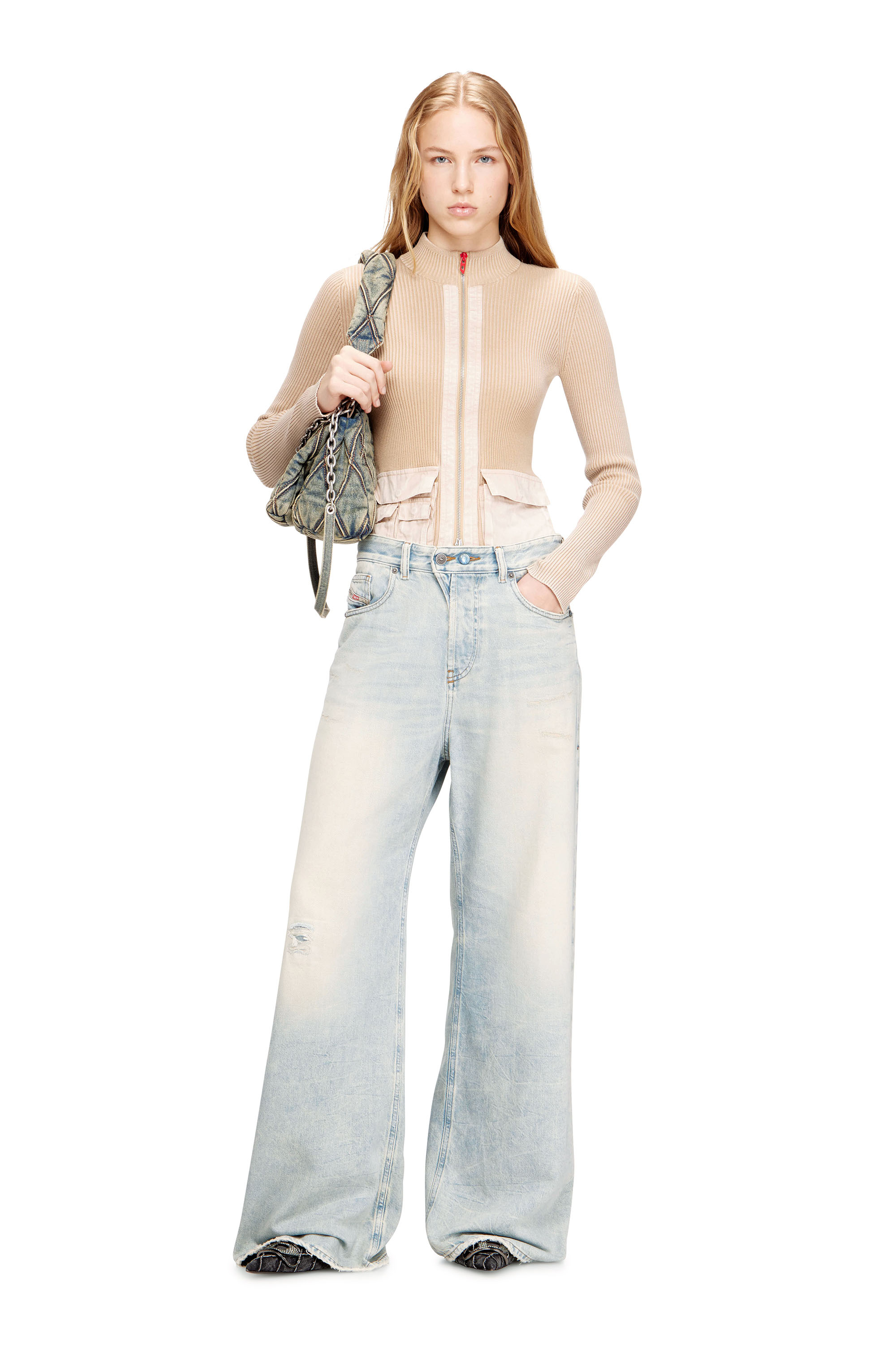 Diesel - CHARM-D SHOULDER S, Female's デニムキルティングショルダーバッグS in ダークブルー - 2