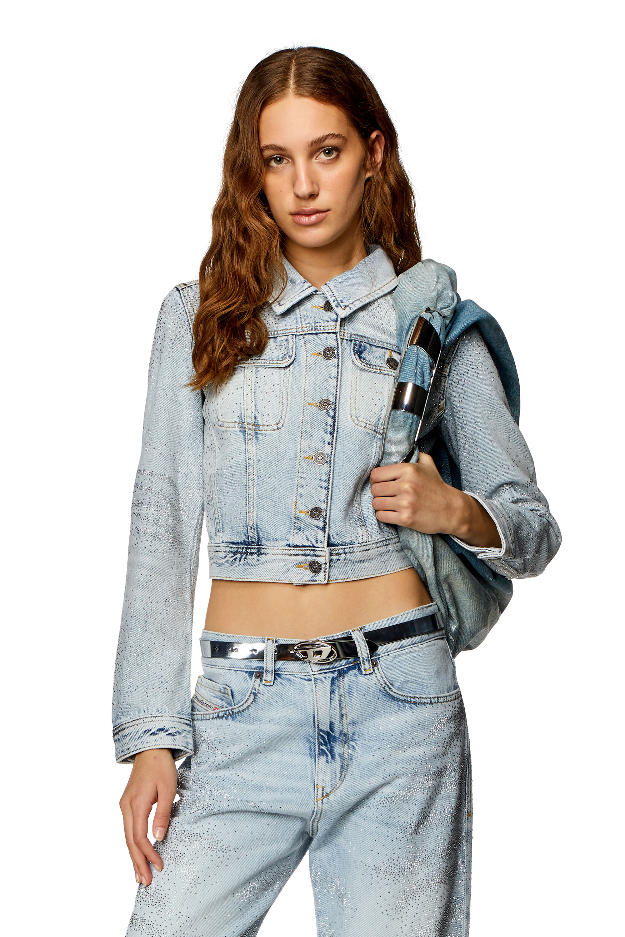 Diesel - DE-SLIMMY-S, Female's Trucker jacket in micro-crystal denim in ライトブルー - 1