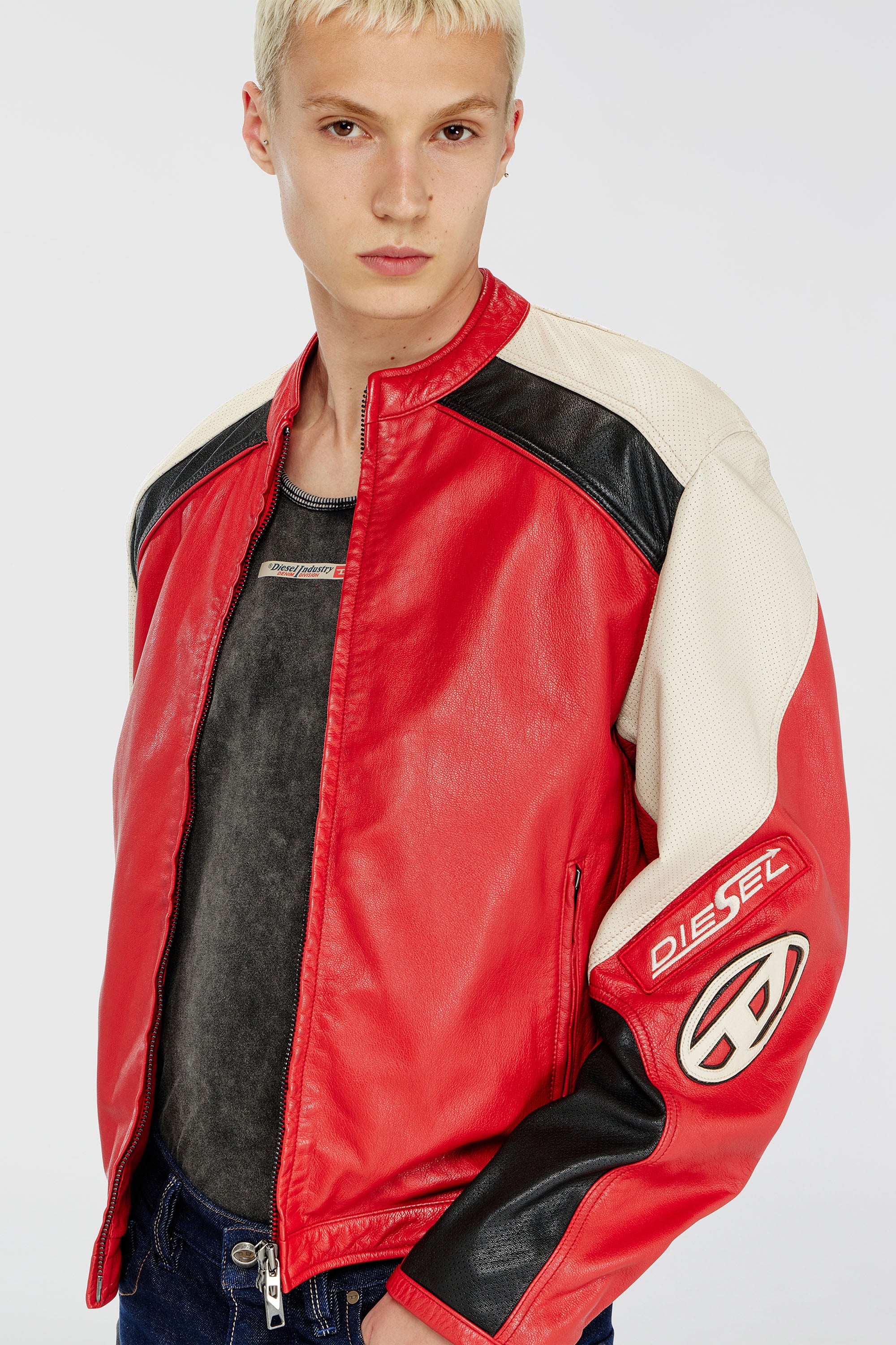 Diesel - L-AHTI, Male's レザージャケット in ベージュ/レッド - 4