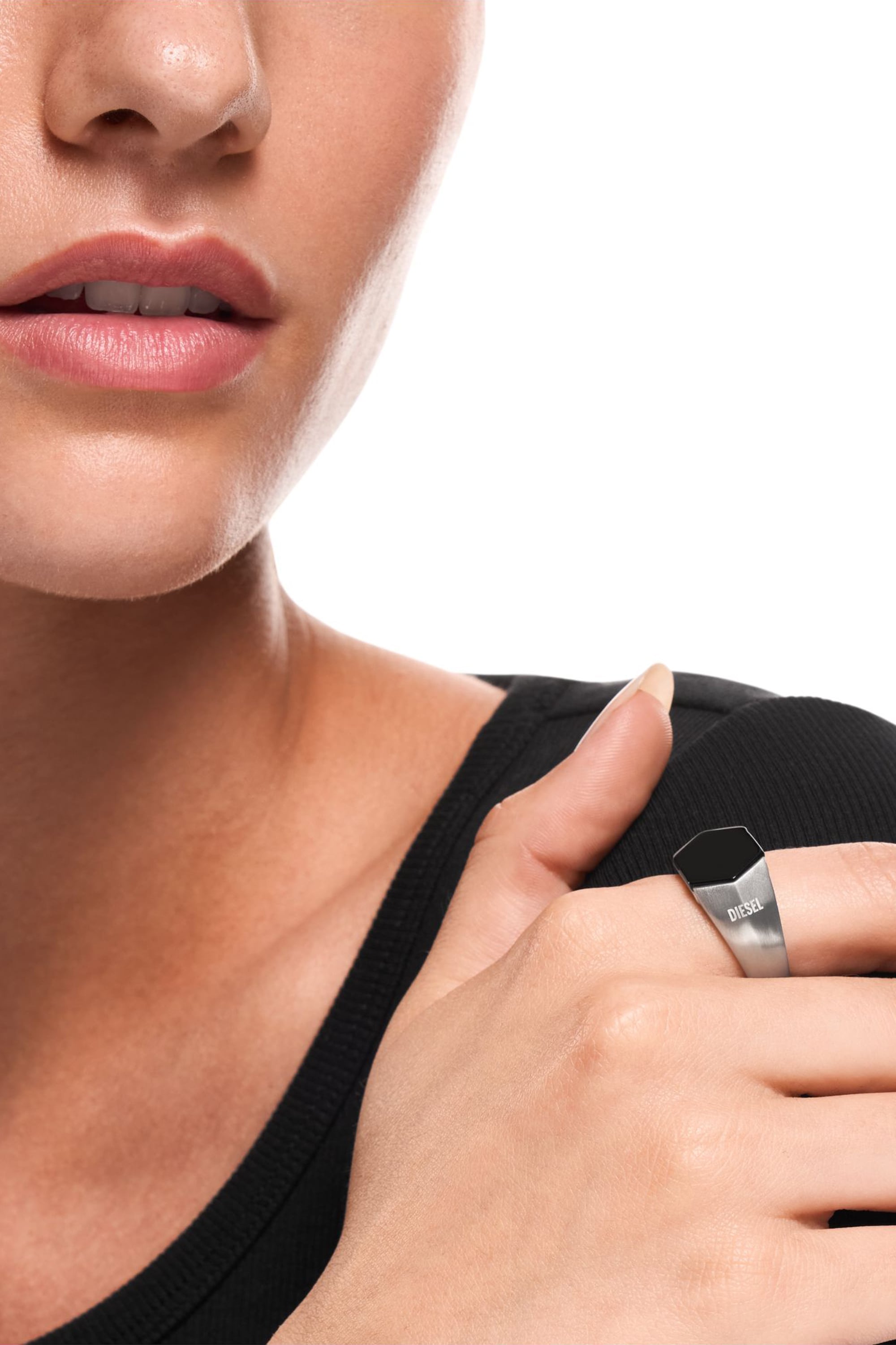Diesel - DX1711040, Unisex's Black Agate Signet Ring in シルバー/ブラック - 4
