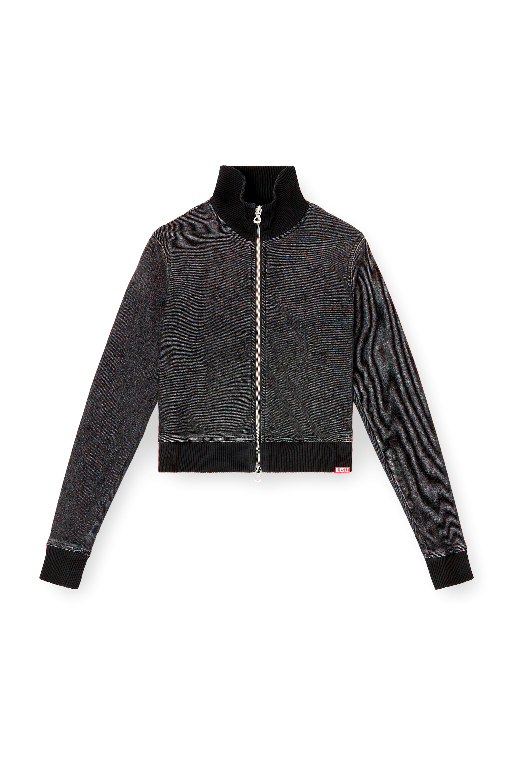 Diesel - D-EMMY-S TRACK, Female's Zip-up sweatshirt in dirt-effect Track Denim in ブラック - 2