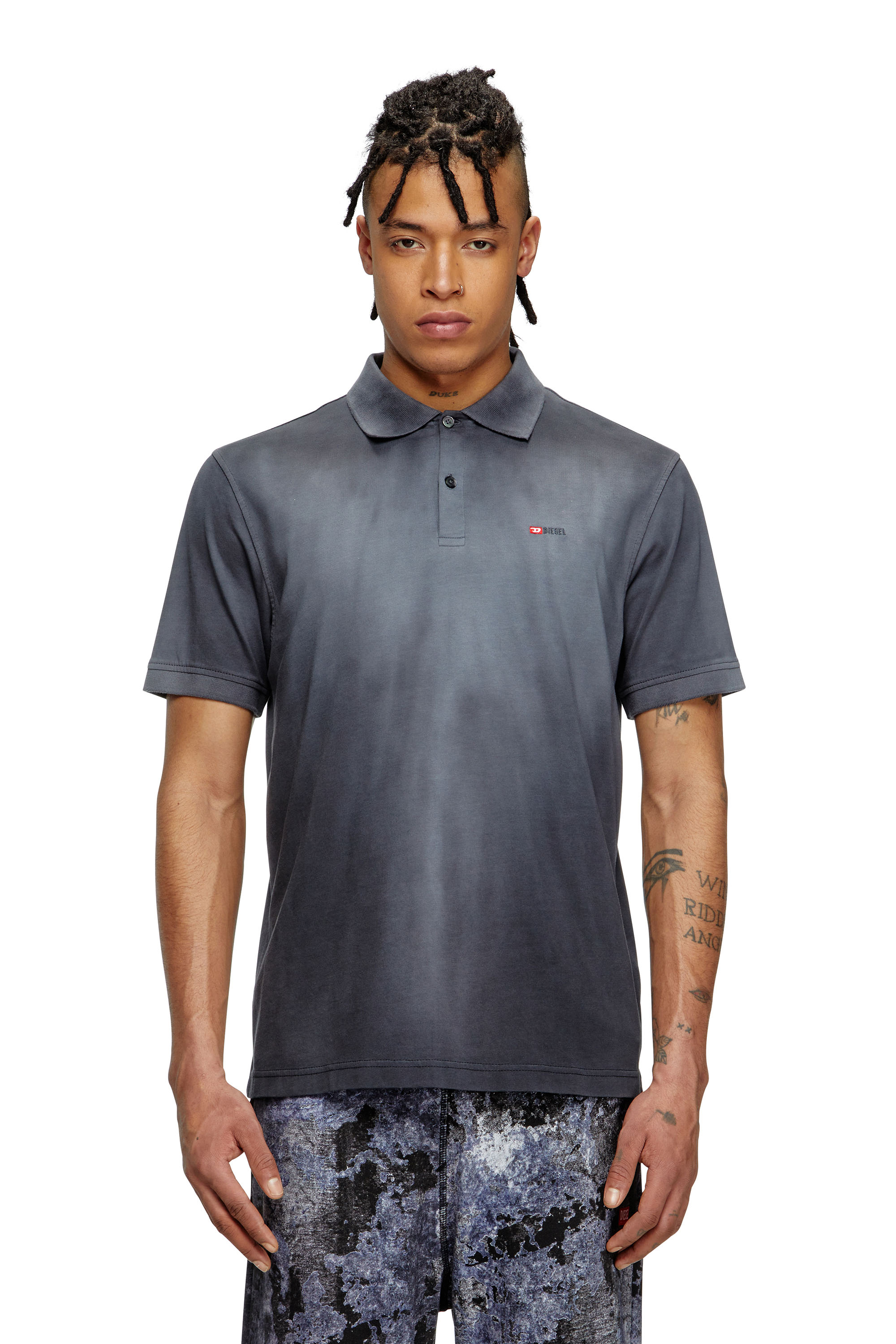 Diesel - T-REJUST-R3, Male's Jersey polo shirt with logo embroidery in ブラック - 1