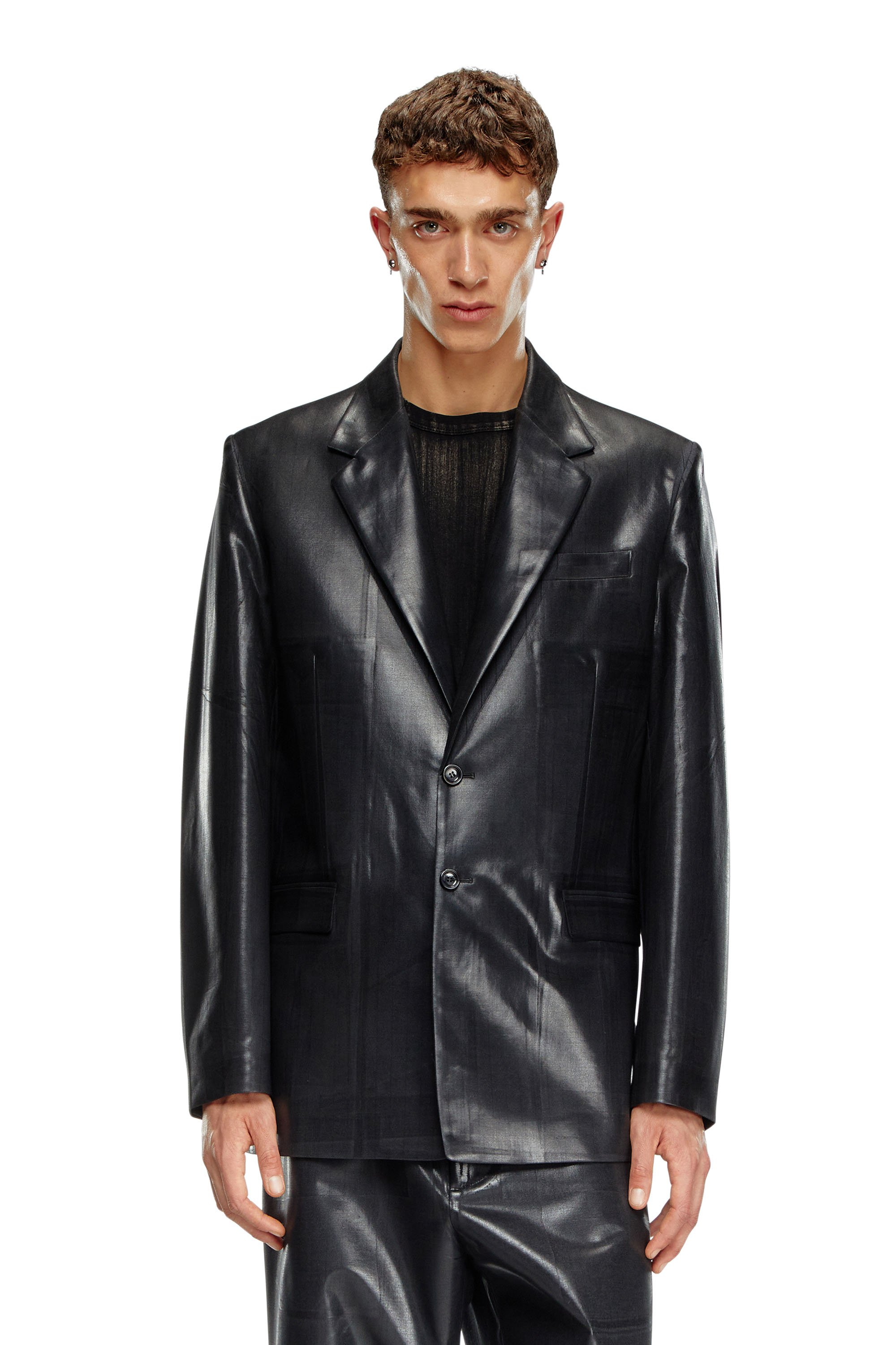 Diesel - J-STANLEY, Male's Pinstripe blazer with coated front in ブラック - 6