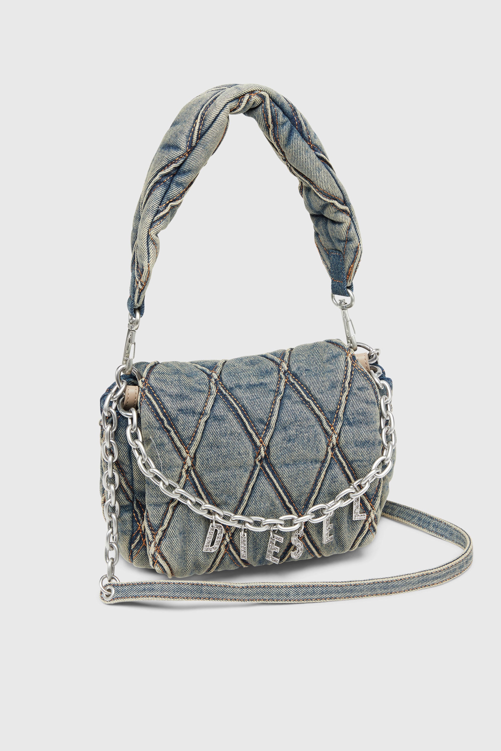 Diesel - CHARM-D SHOULDER S, Female's デニムキルティングショルダーバッグS in ダークブルー - 5