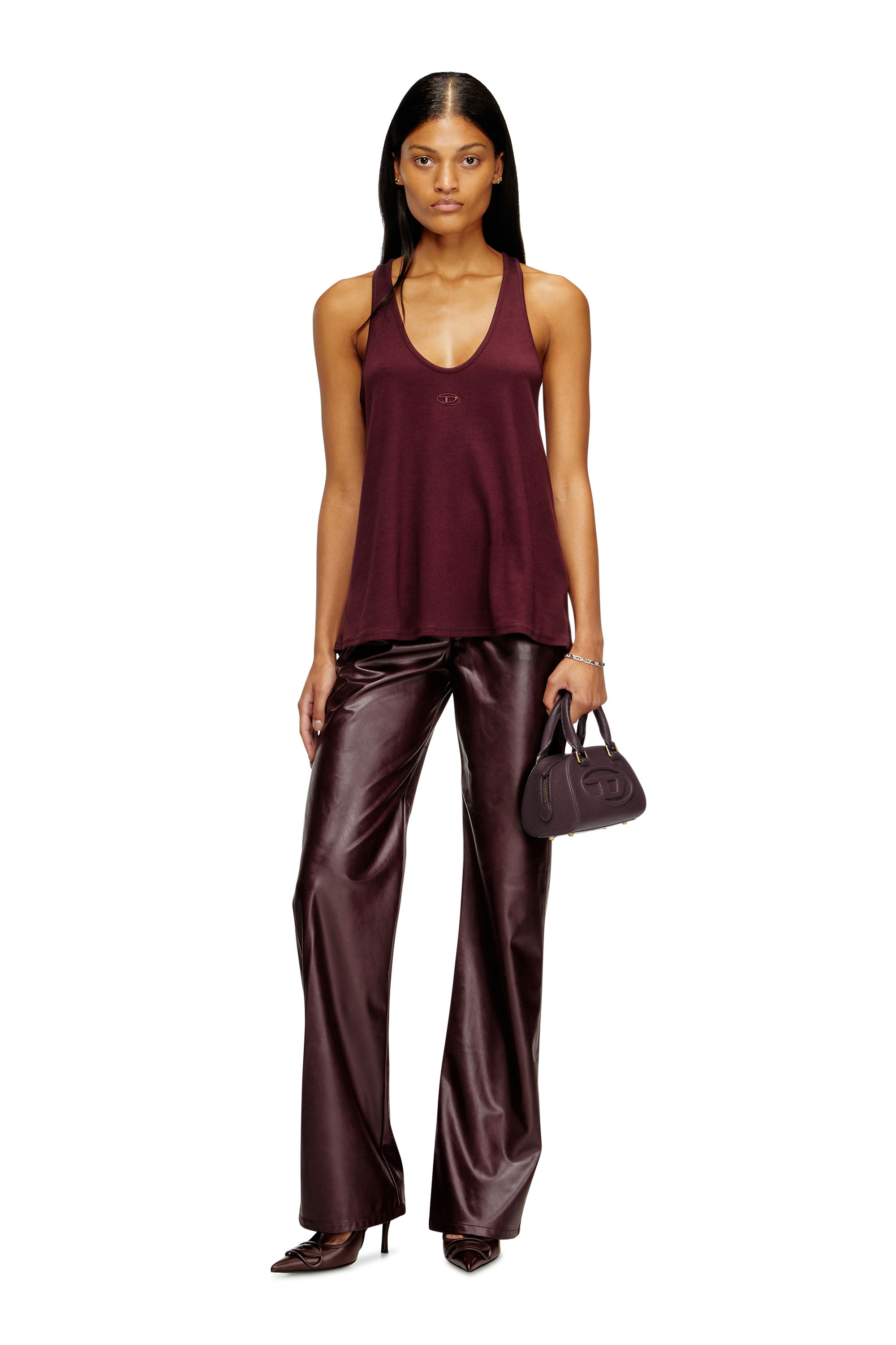 Diesel - FR-T-IPSYA, Female's Burgundy tank top with Oval D detail in バーガンディー - 3