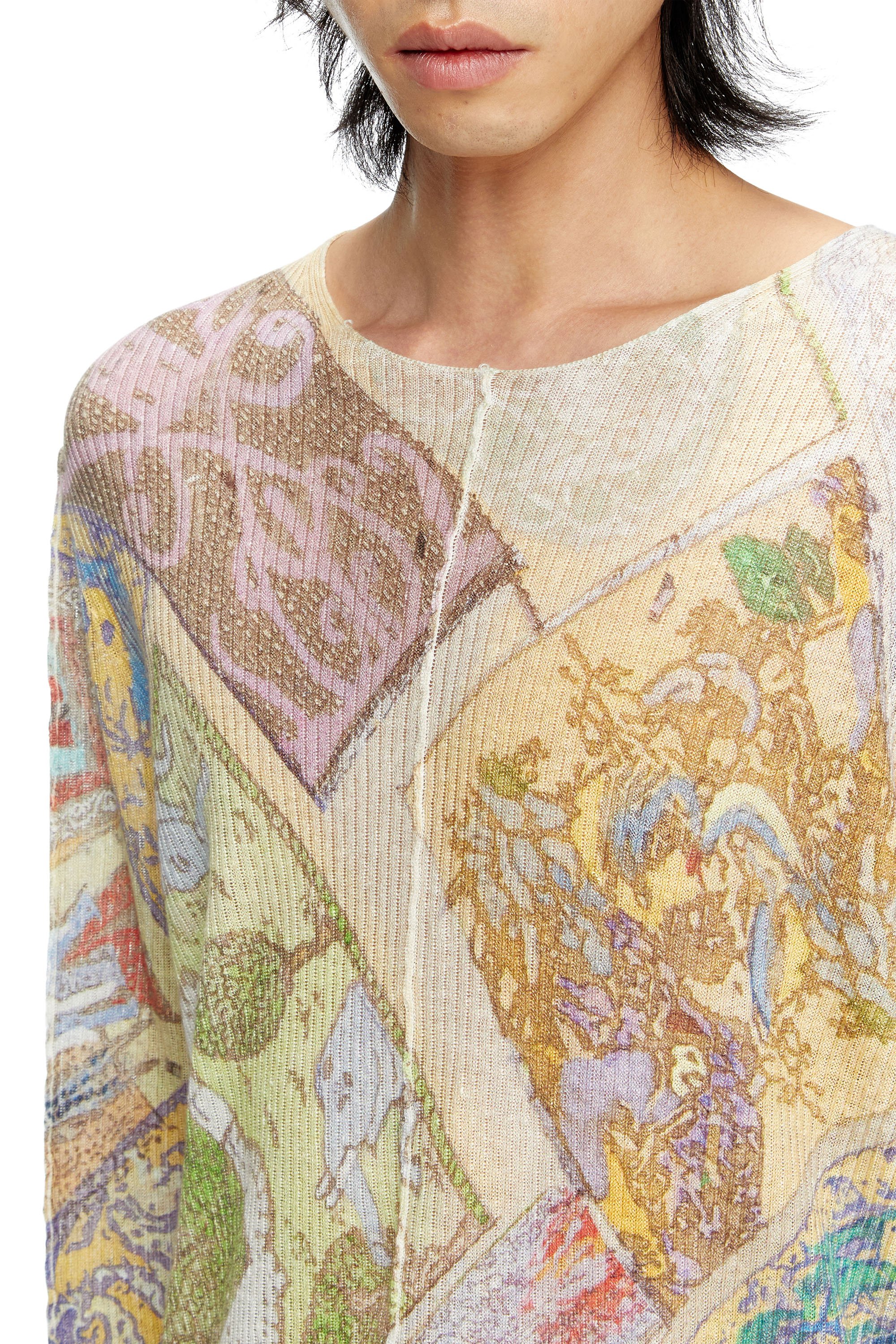 Diesel - K-RENTON, Male's Linen jumper with medieval print in ベージュ/イエロー - 5