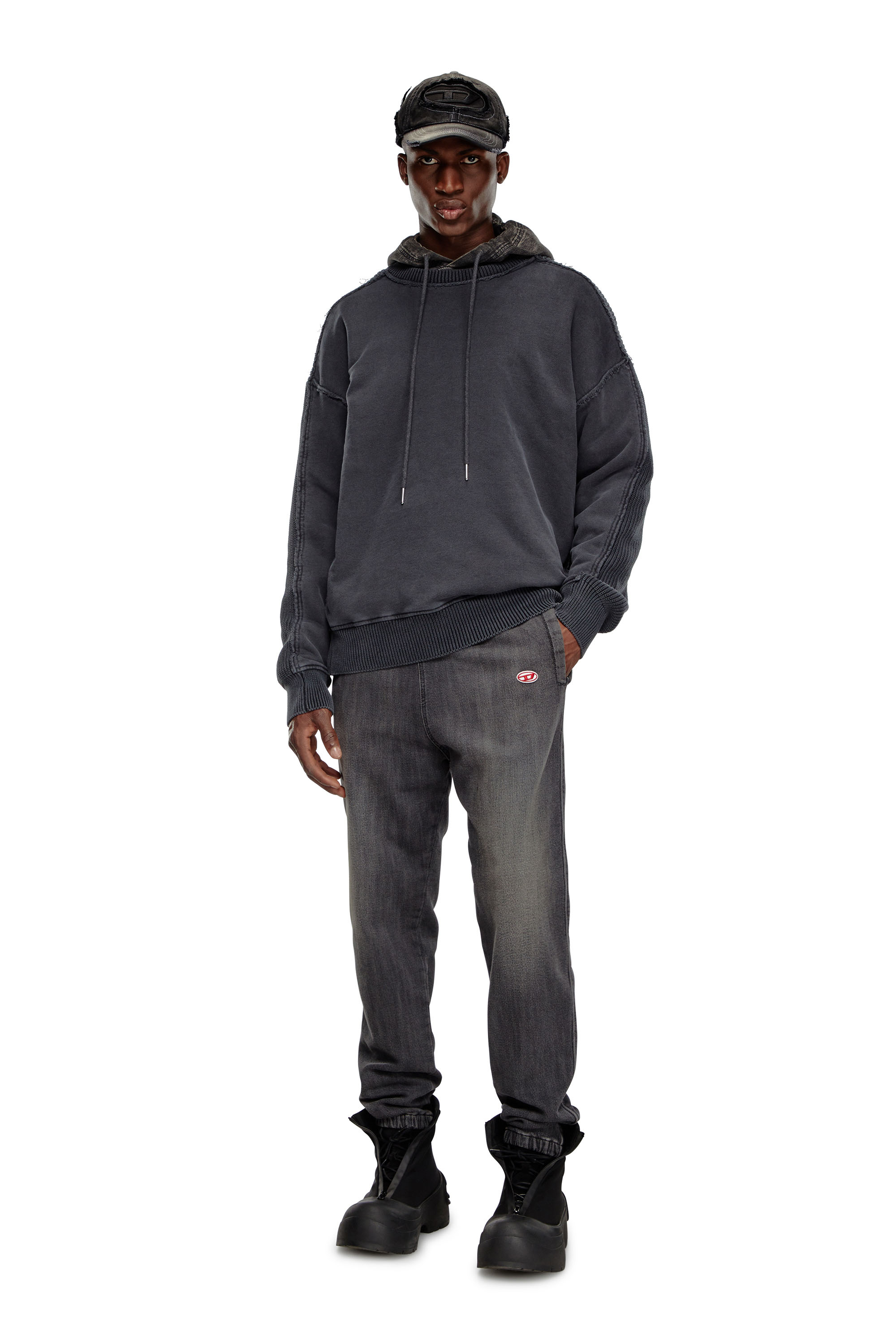 Diesel - K-OBERTO-ROUND, Male's Hybrid jersey and knit jumper in ダークグレー - 2