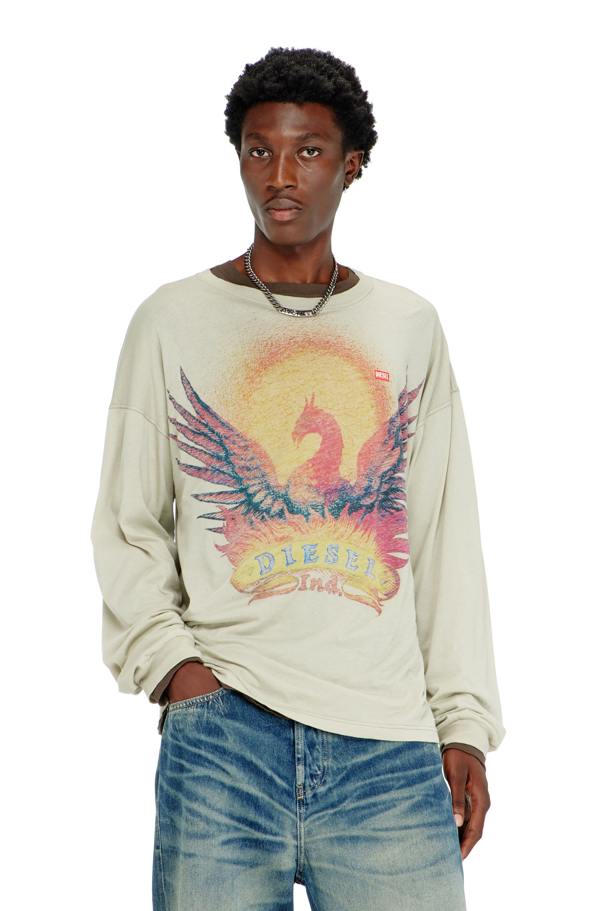 Diesel - T-BOXT-LS-AA1, Male's 長袖Tシャツ in ベージュ - 1