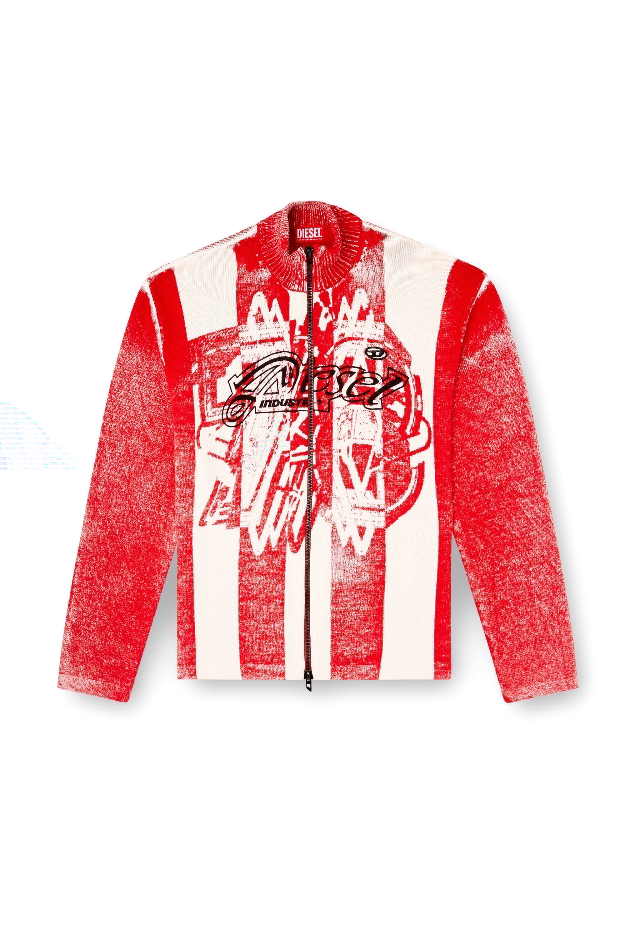 Diesel - K-OLIBA-JKT, Male's Inside-print striped zipped cardigan in レッド/ホワイト - 3