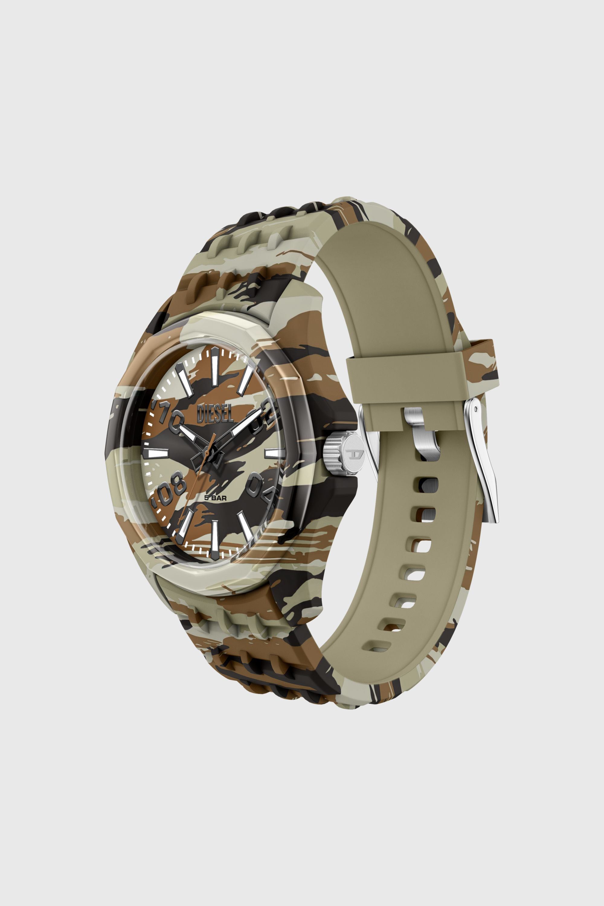 Diesel - DZ2242 WATCH, Male's Stinger camo silicone watch in ブラウン/グリーン - 6