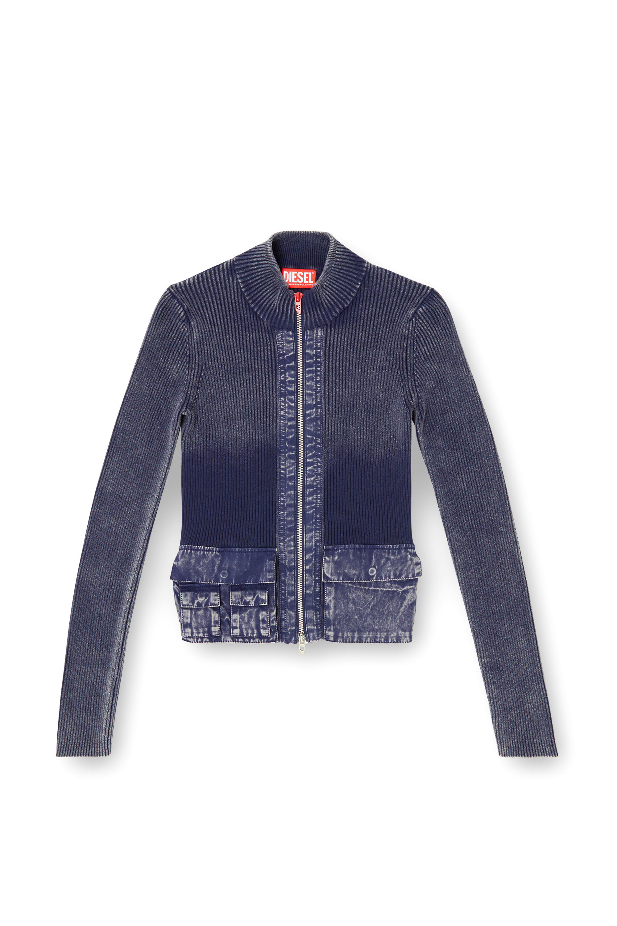 Diesel - M-MELISSA, Female's Zip-up cardigan with denim cargo pockets in ブルー - 3