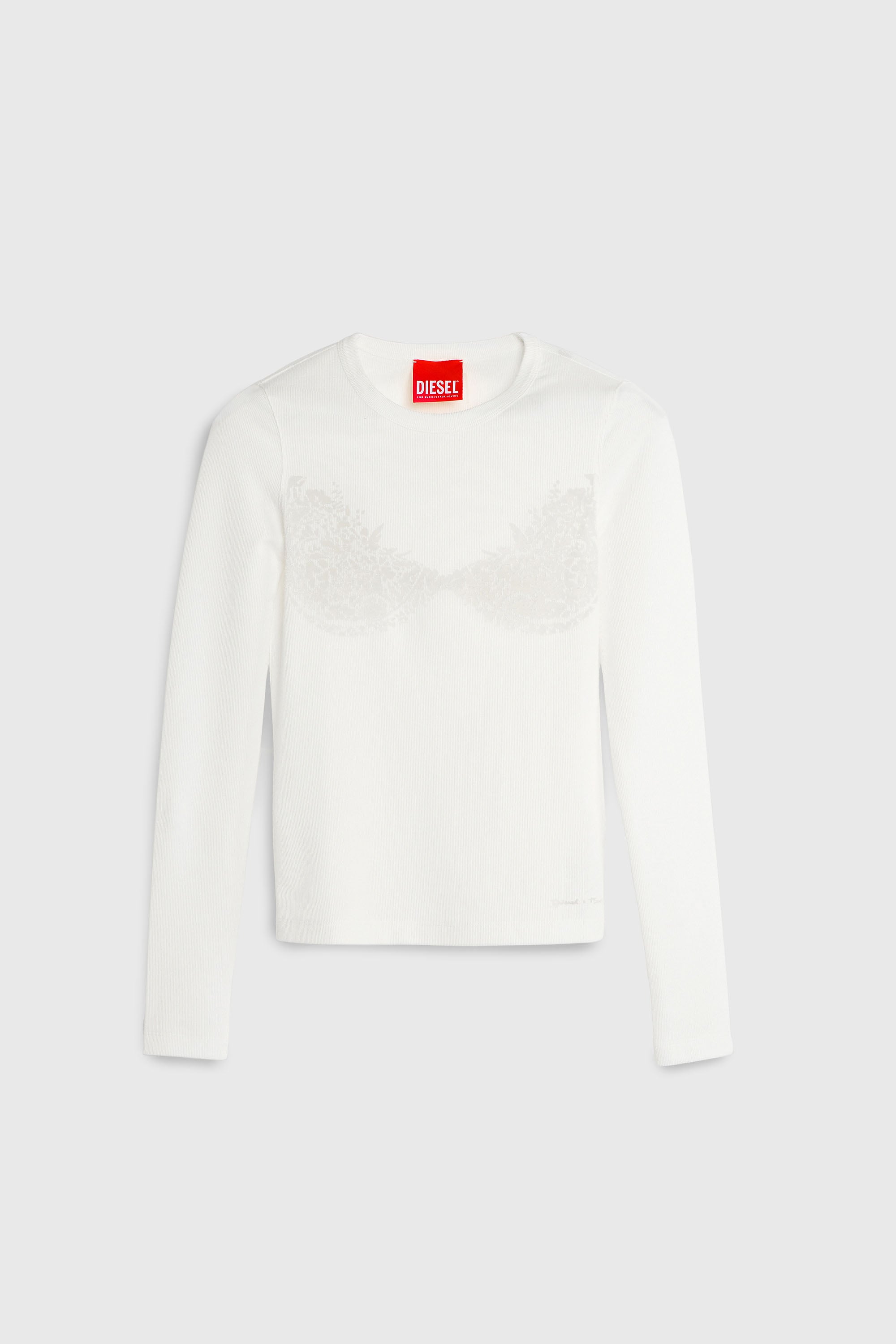 Diesel - PR-T-MOKKI-LS-R, Female's Top with devor&eacute; lace effect in ホワイト - 2