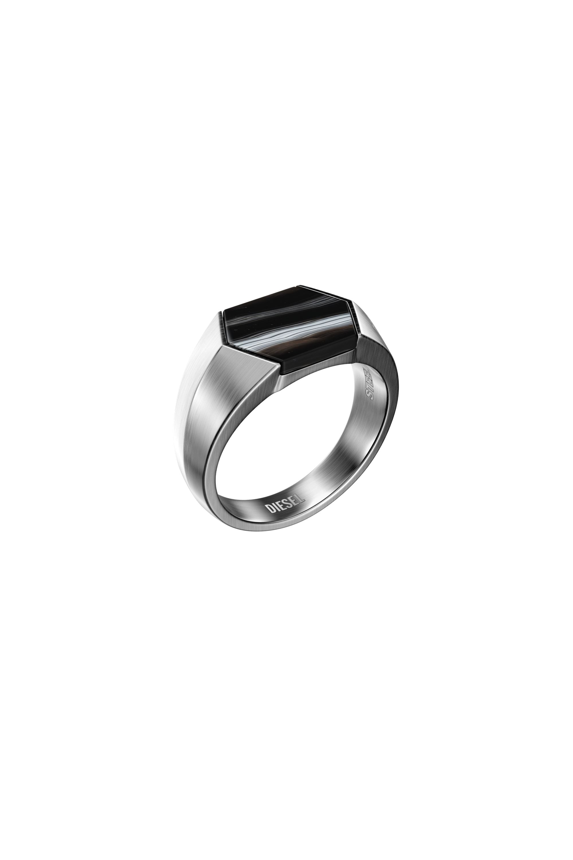 Diesel - DX1711040, Unisex's Black Agate Signet Ring in シルバー/ブラック - 1