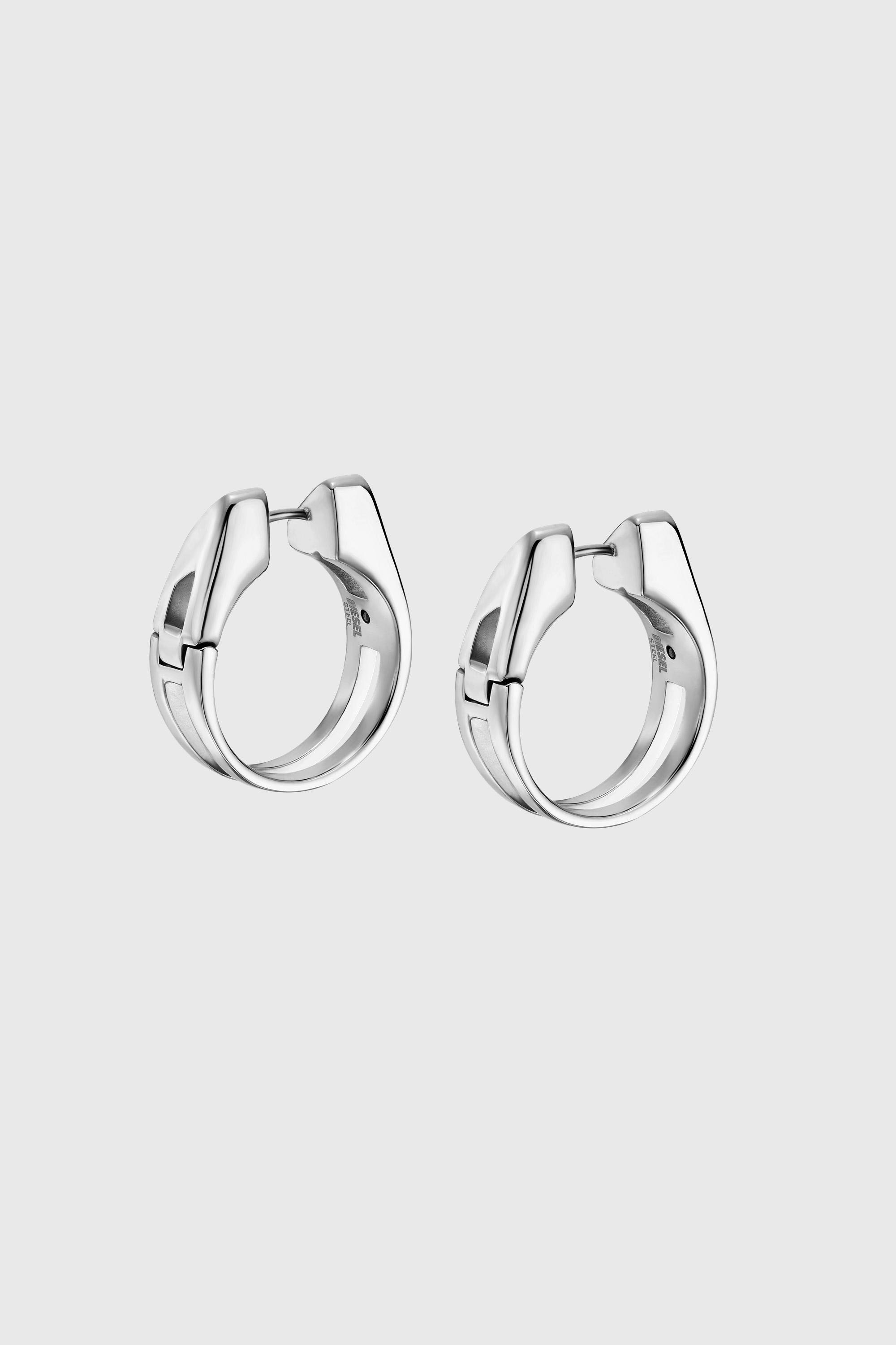 Diesel - DX1739040, Unisex's Stainless steel pave hoop earrings in シルバー - 3