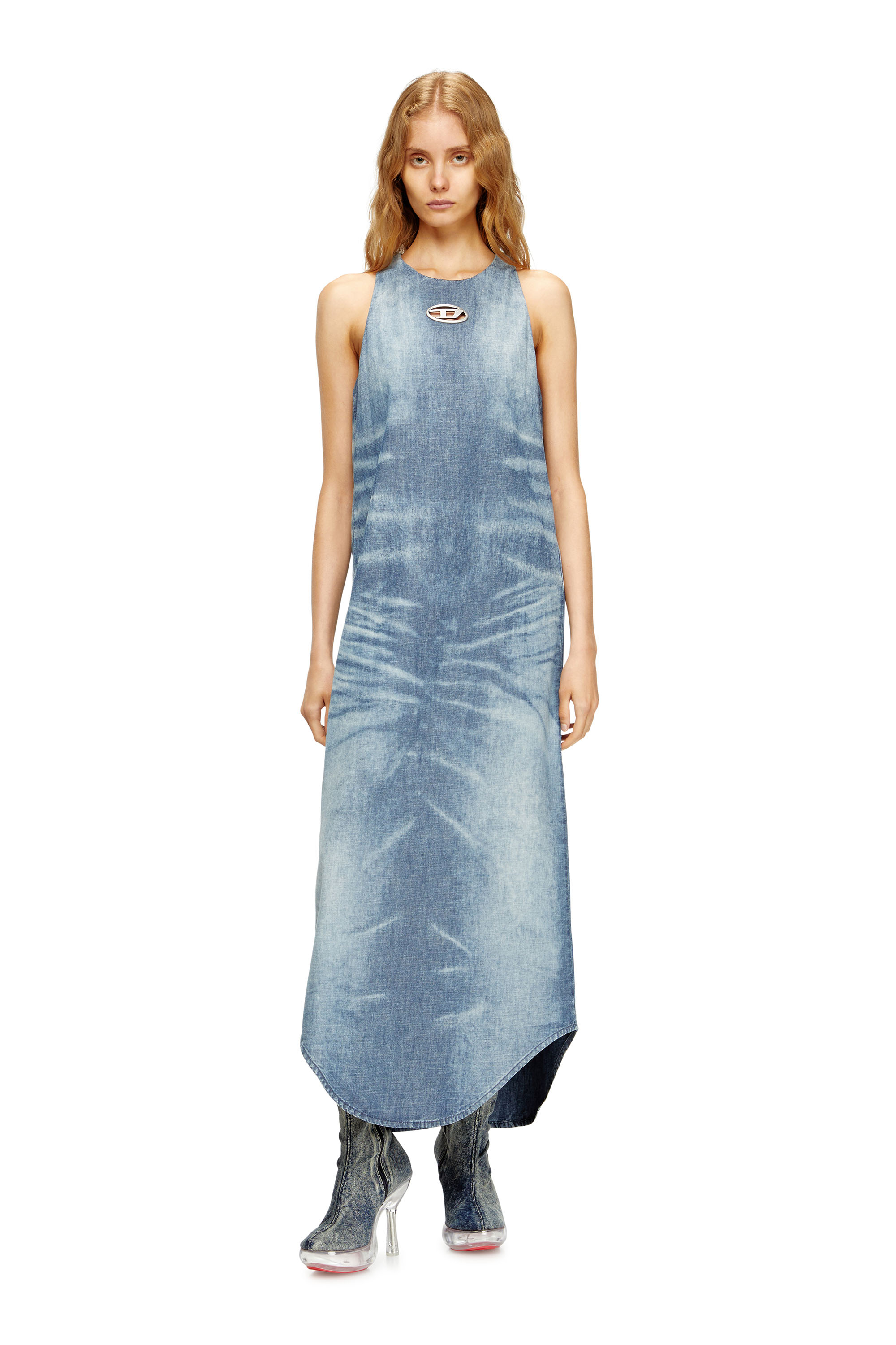 Diesel - DE-LINA-S, Female's Long dress in marbled denim in ライトブルー - 3