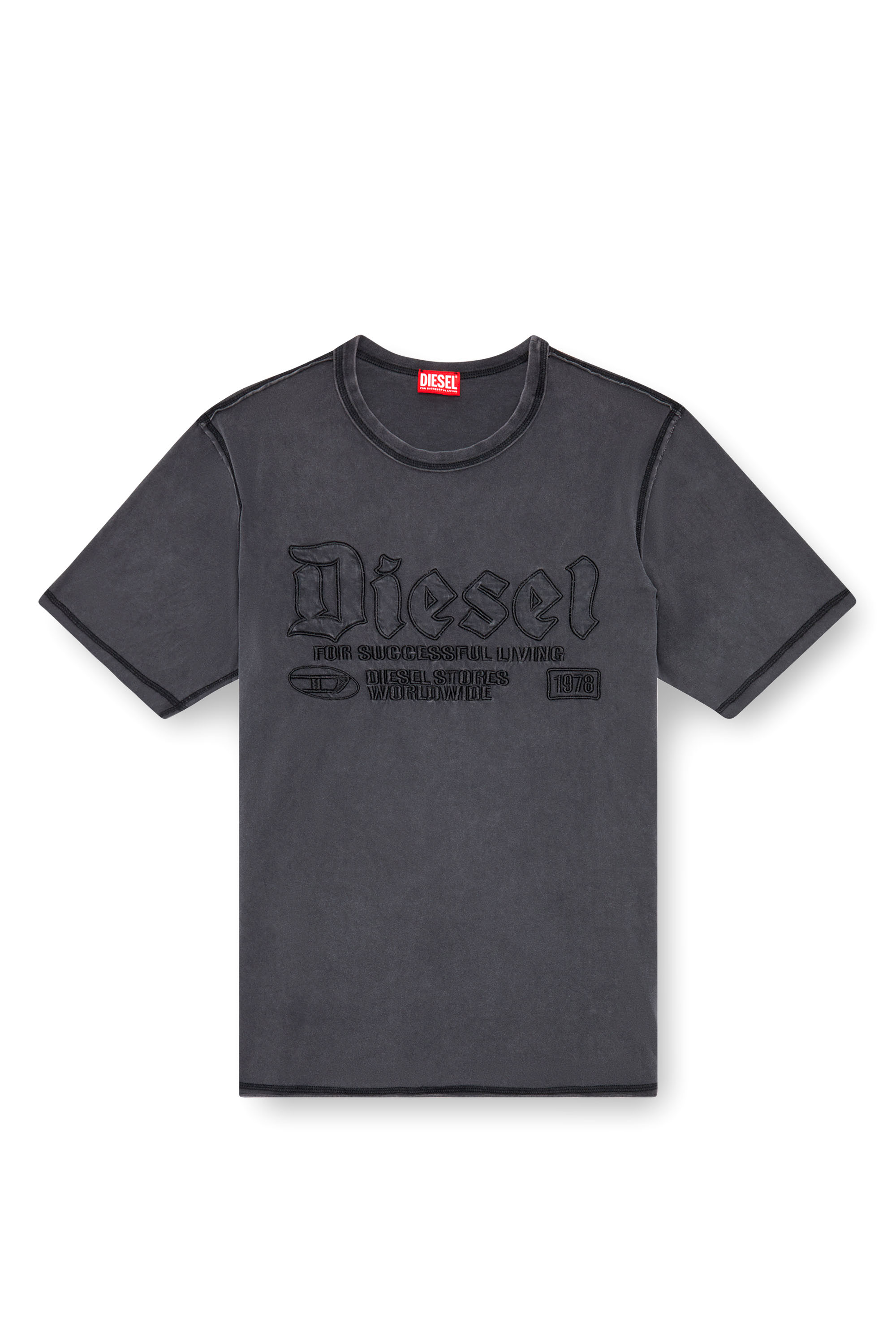 Diesel - T-RAWJUST, Male's Faded T-shirt with tonal embroidery in ブラック - 3