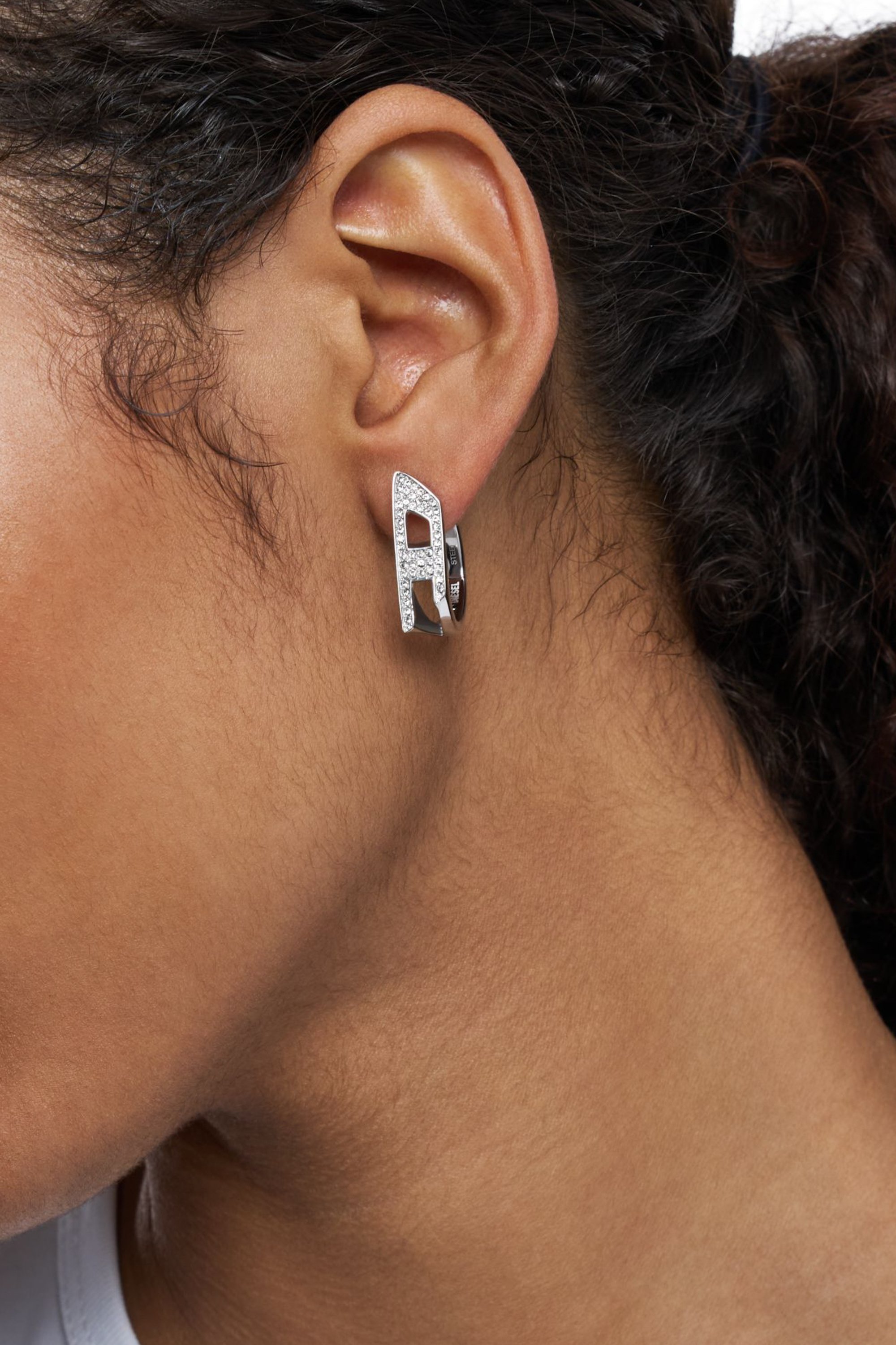 Diesel - DX1628040 JEWELLERY, Unisex's Stainless steel glitz hoop earring in シルバー - 3